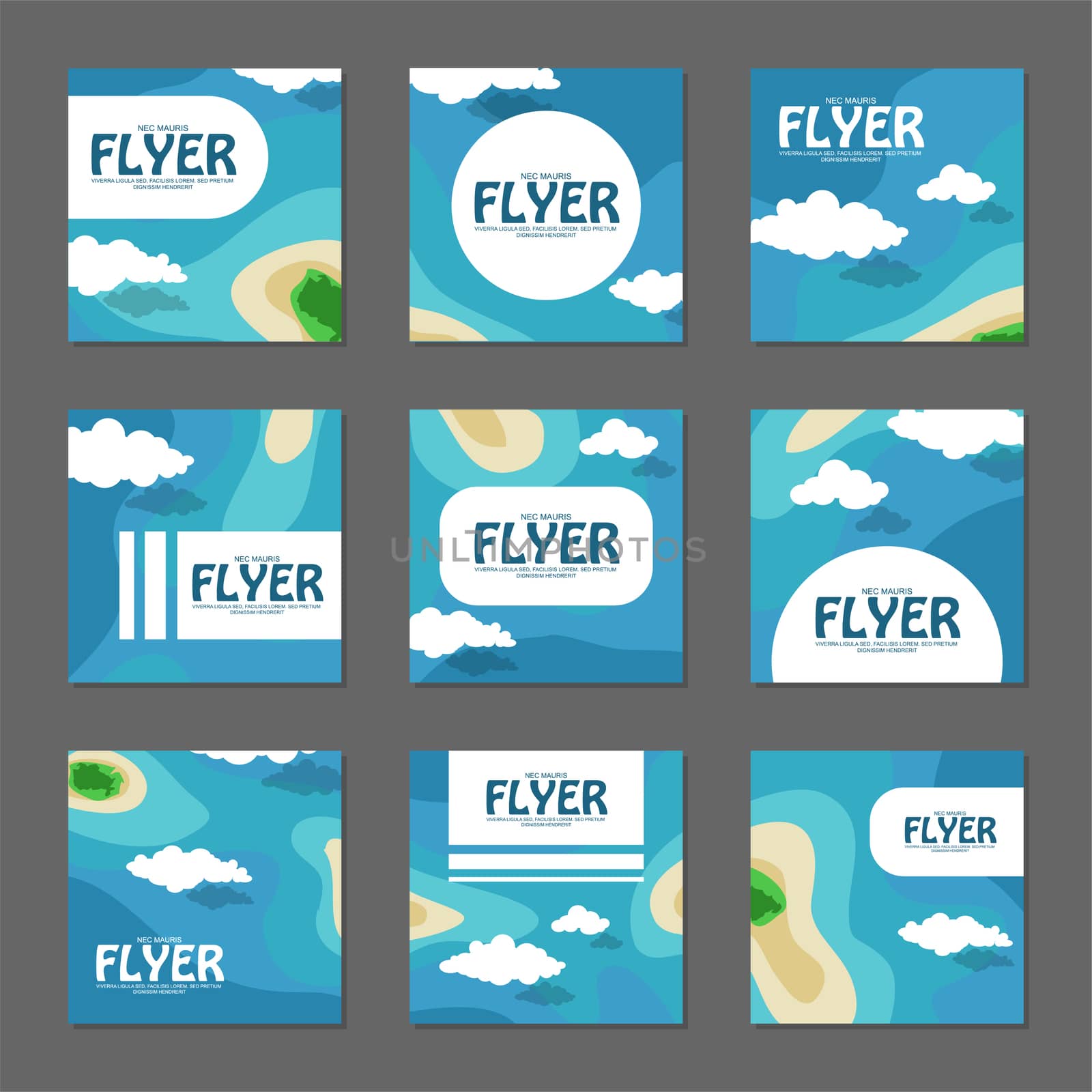 Set of square flyers with the sea and the islands. illustration