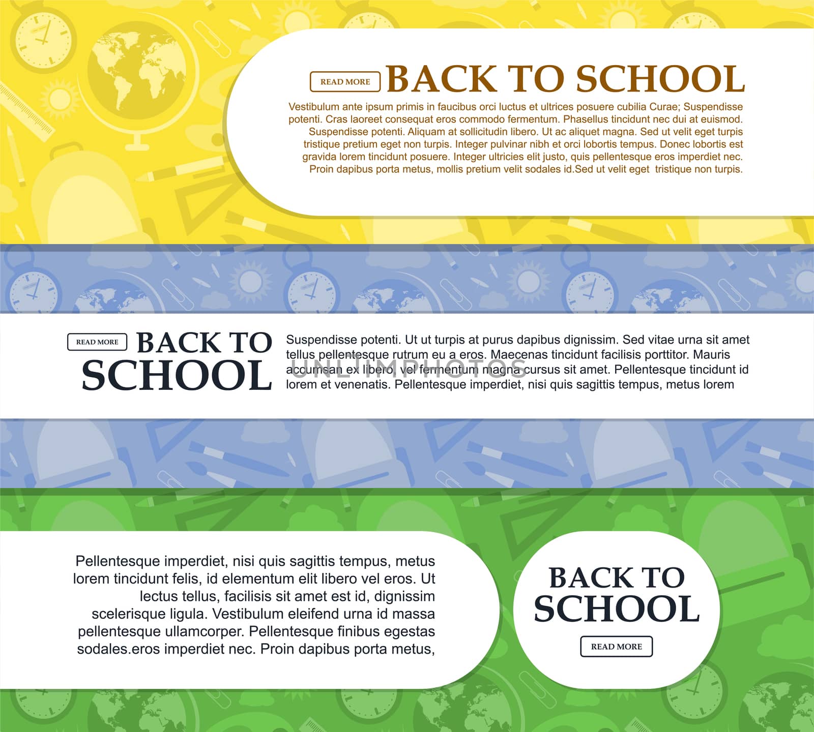 Set of banners back to school with place for your text. illustration