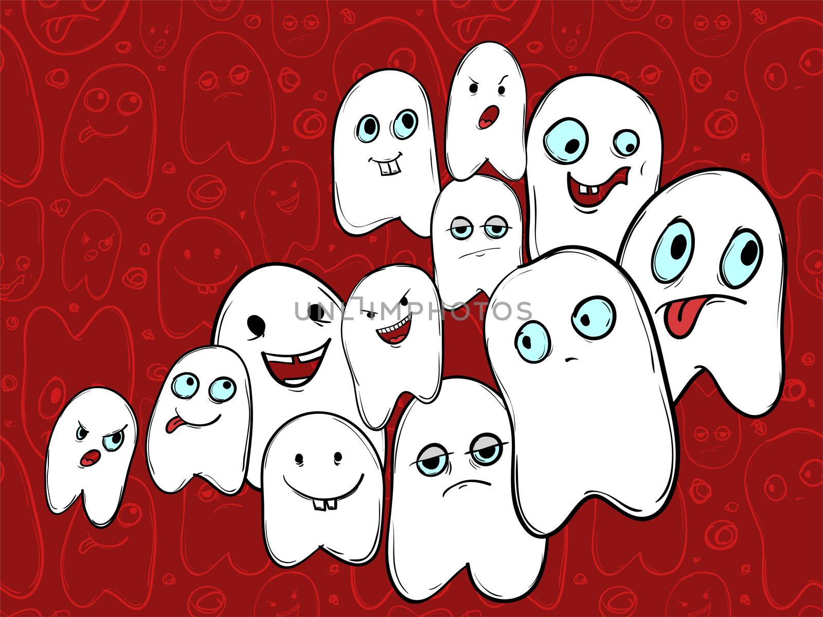 Company amusing ghosts with different emotions. Halloween. illustration