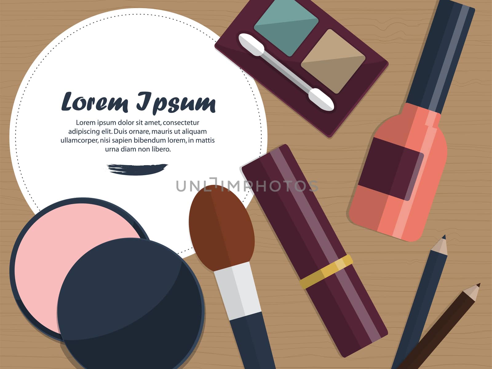 Womens cosmetics on a table with place for your text. Flat design. by Adamchuk