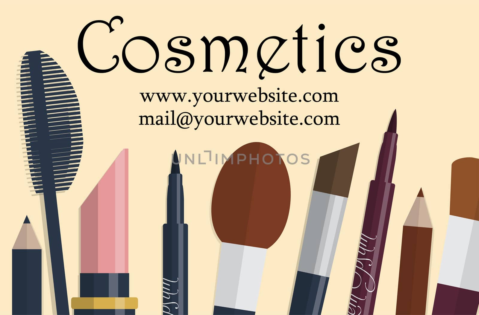 Set of female cosmetics on a table with place for your text. by Adamchuk