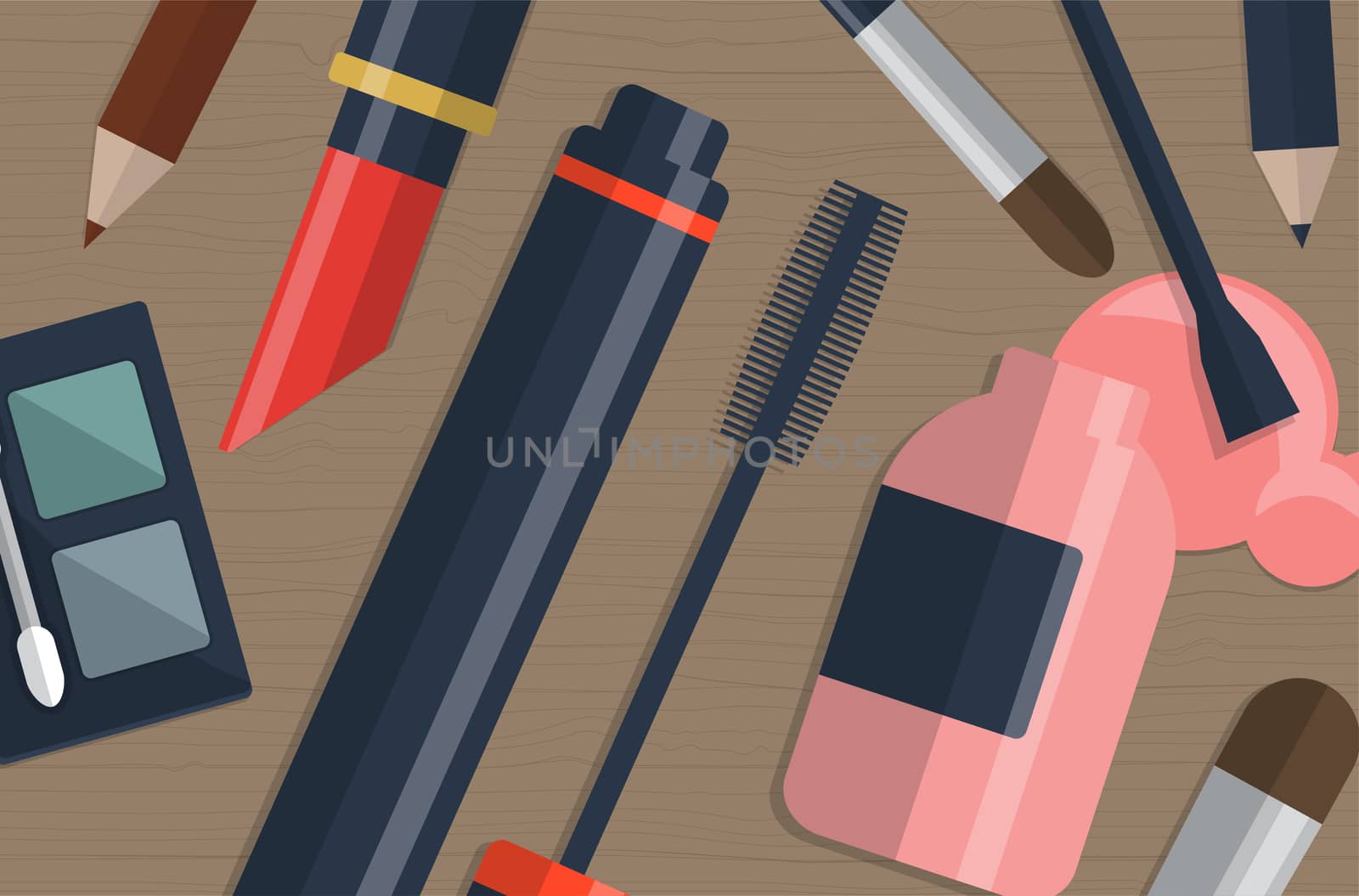 Set of female cosmetics on a table with place for your text. illustration