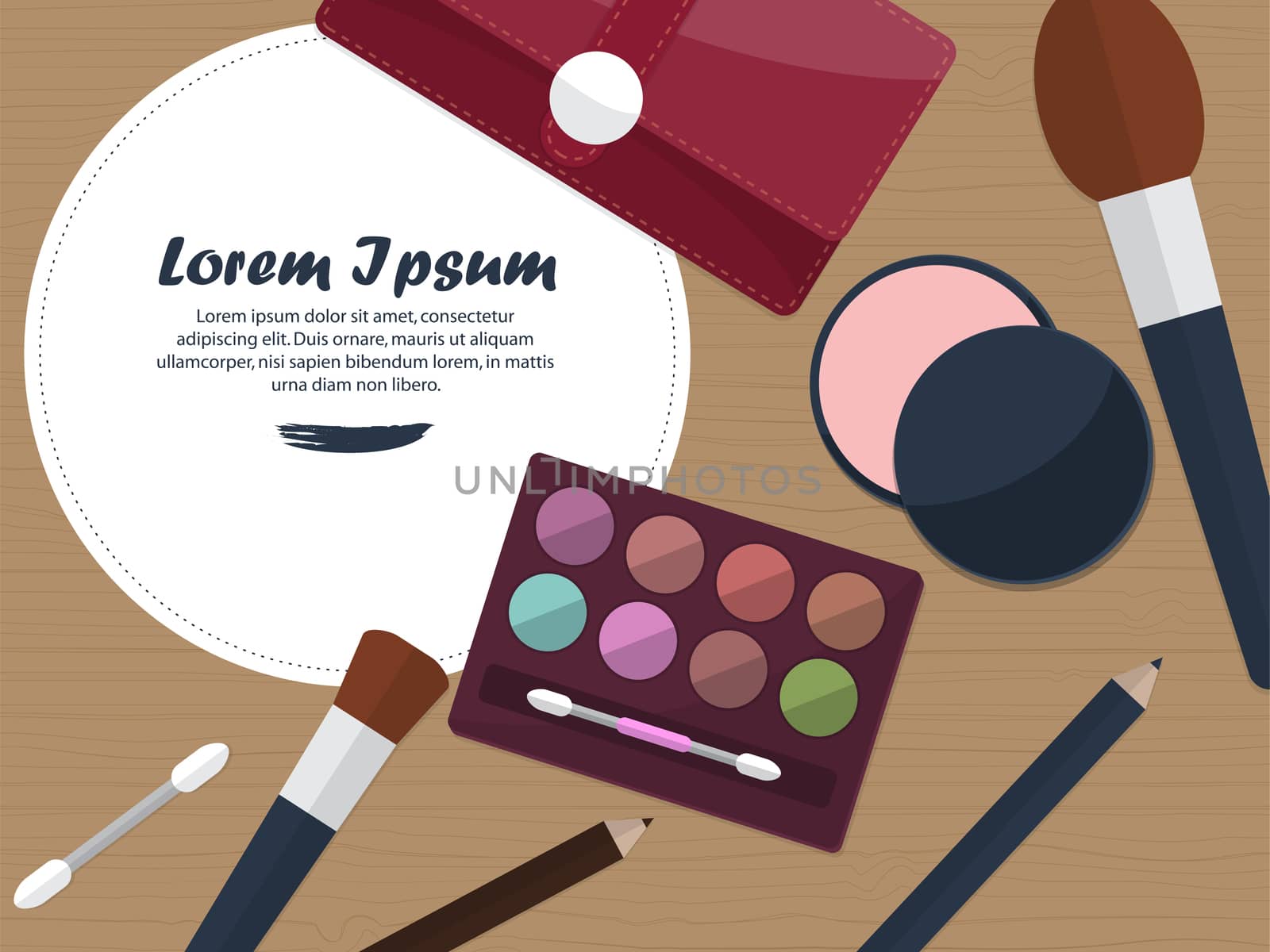 Womens cosmetics on a table with place for your text. illustration