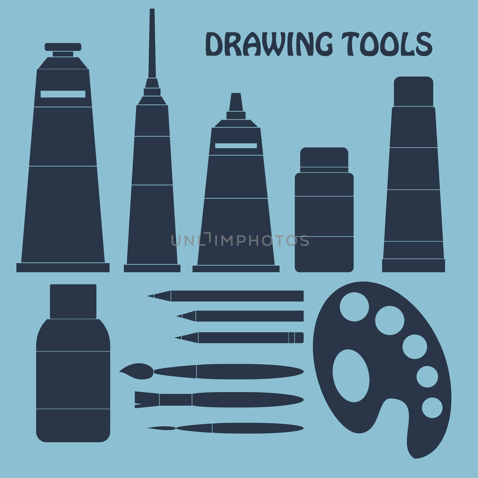 Collection of drawing tools for your design. Silhouette. illustration