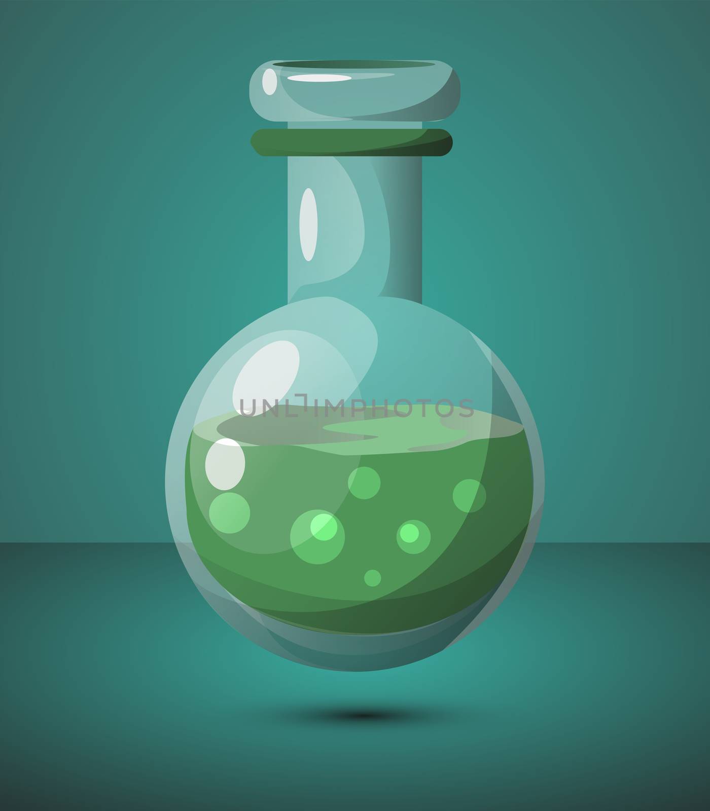 A test tube with a green liquid. For design in games. High speed poison. illustration