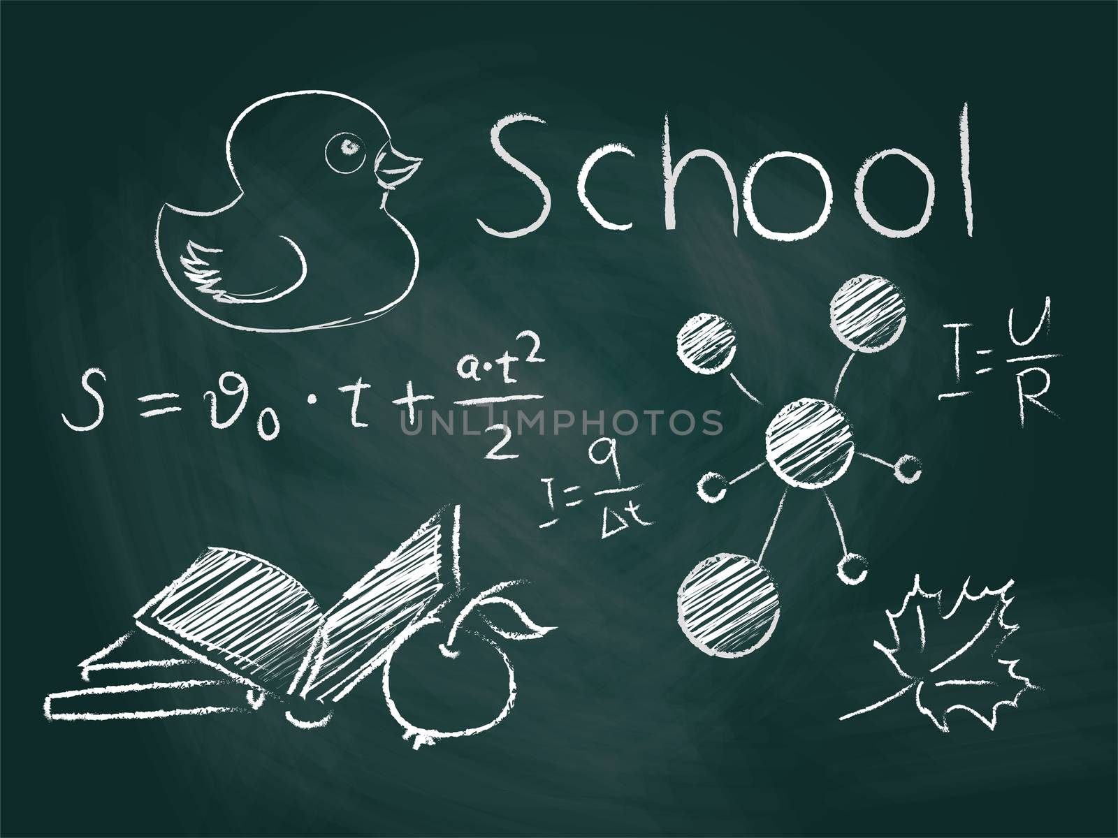 School board with inscriptions and drawings with chalk. illustration