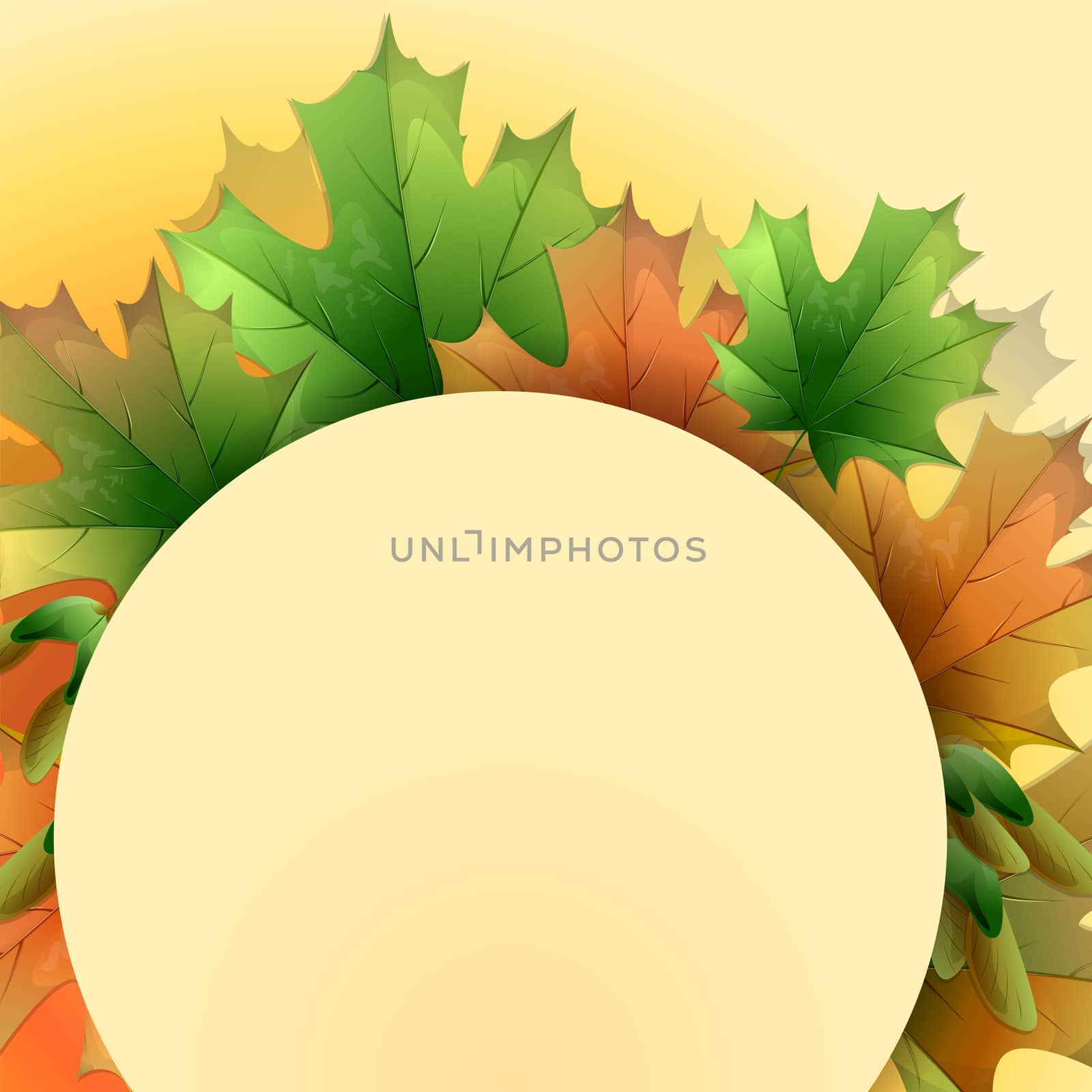 Round frame with maple leaves on a light background with place for your text. Autumn. by Adamchuk