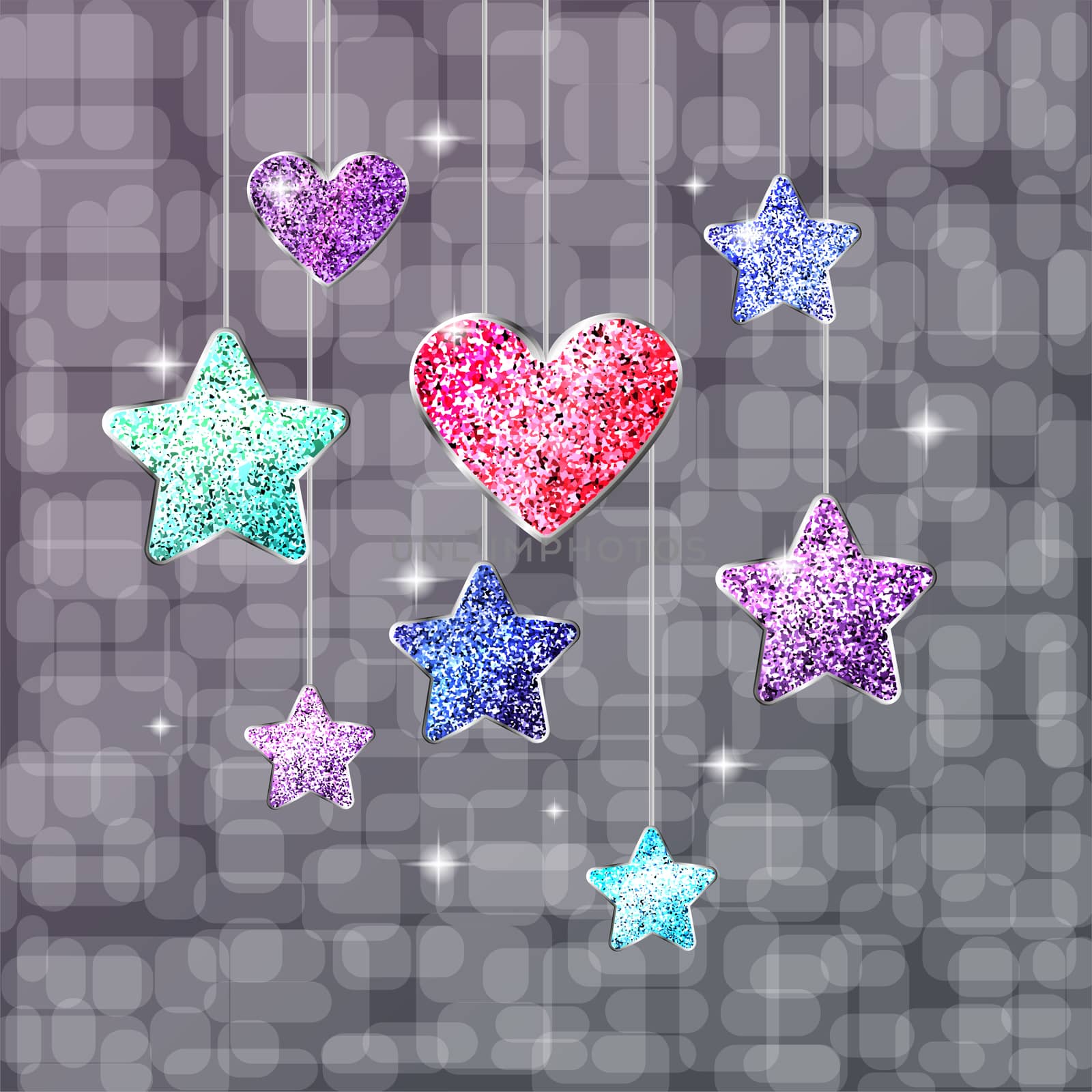 Heart, stars and bright background. Postcard or banner on the holiday. by Adamchuk