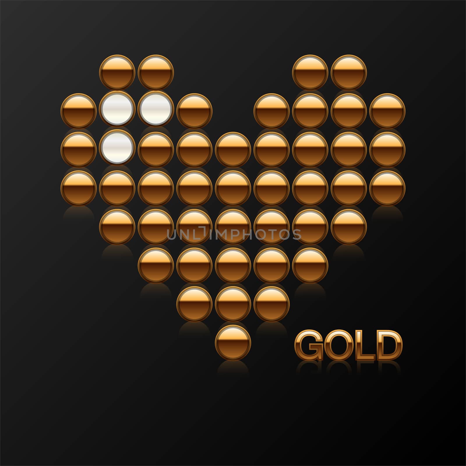 On a black background, the heart is invested with expensive stones and gold. illustration