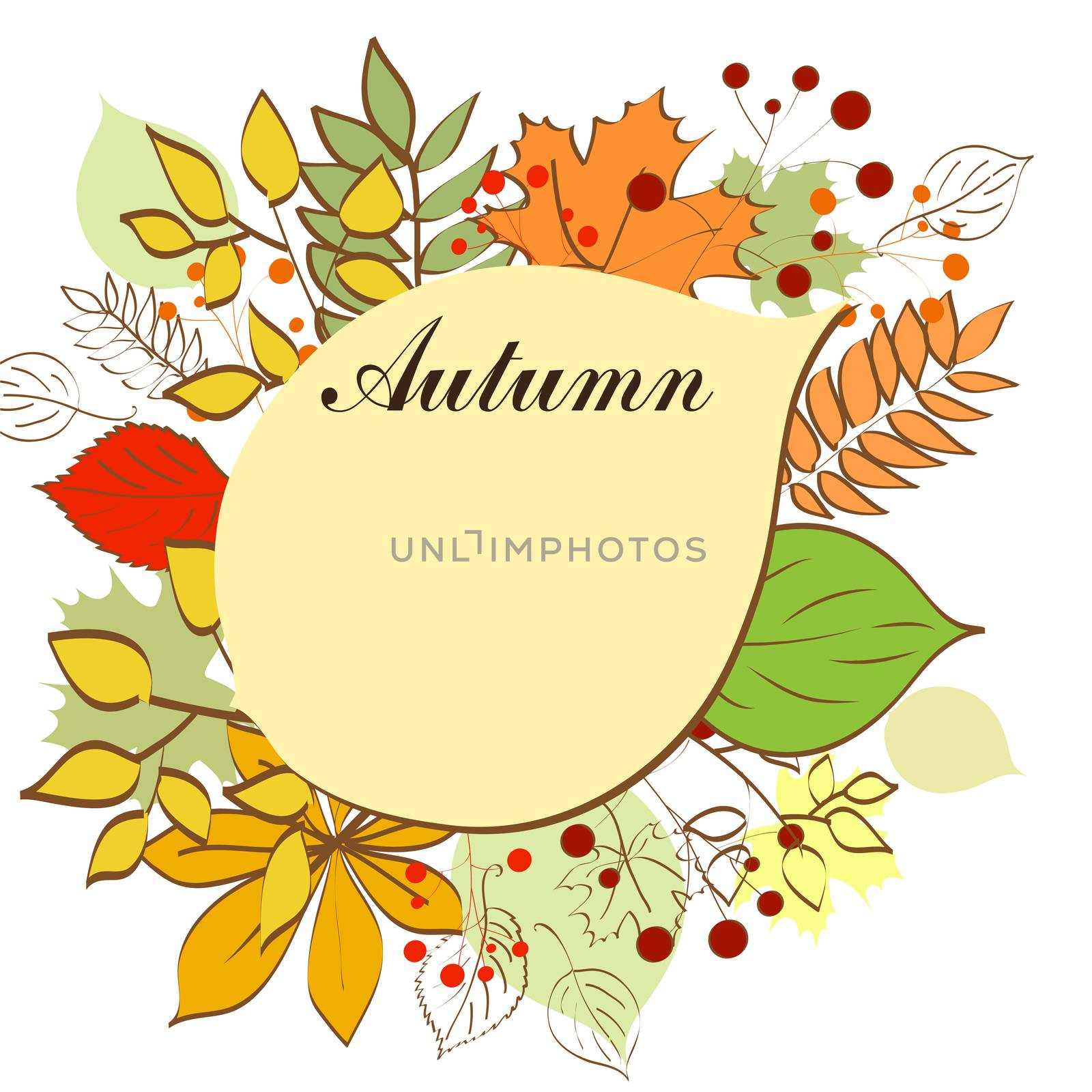 Autumn bright background with yellow leaves and place for your place. Autumn mood. illustration