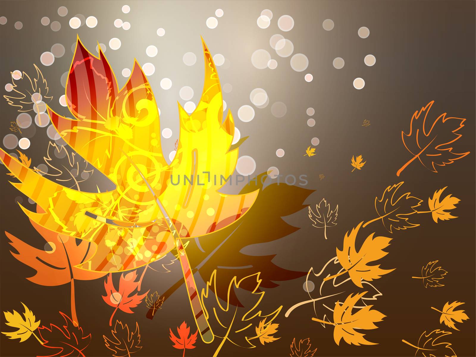 Autumn bright background with yellow leaves and place for your place. Autumn mood. illustration