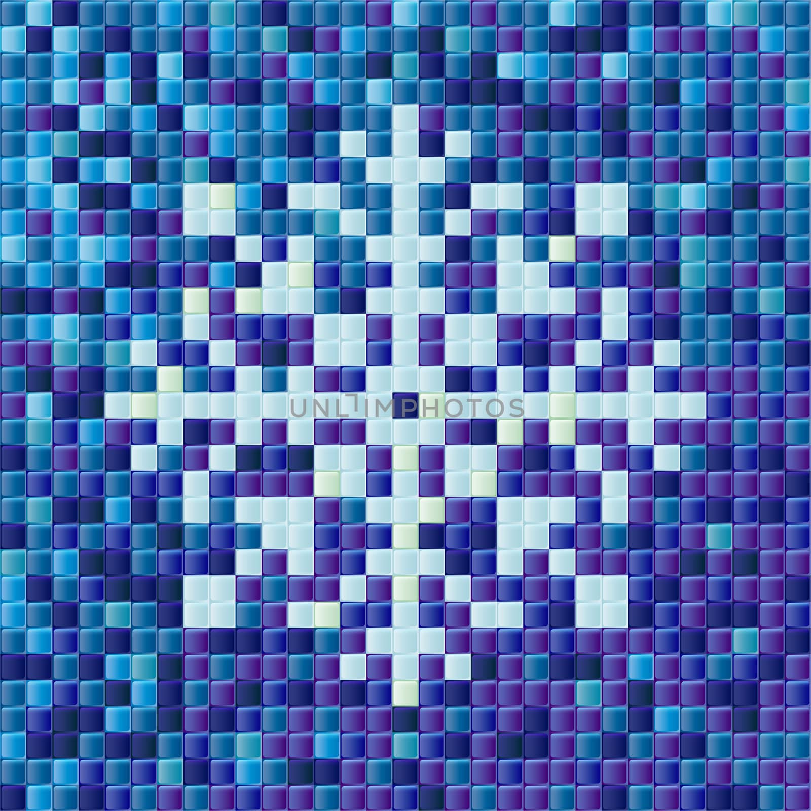 Blue snowflake with a mosaic effect. Greeting card. illustration