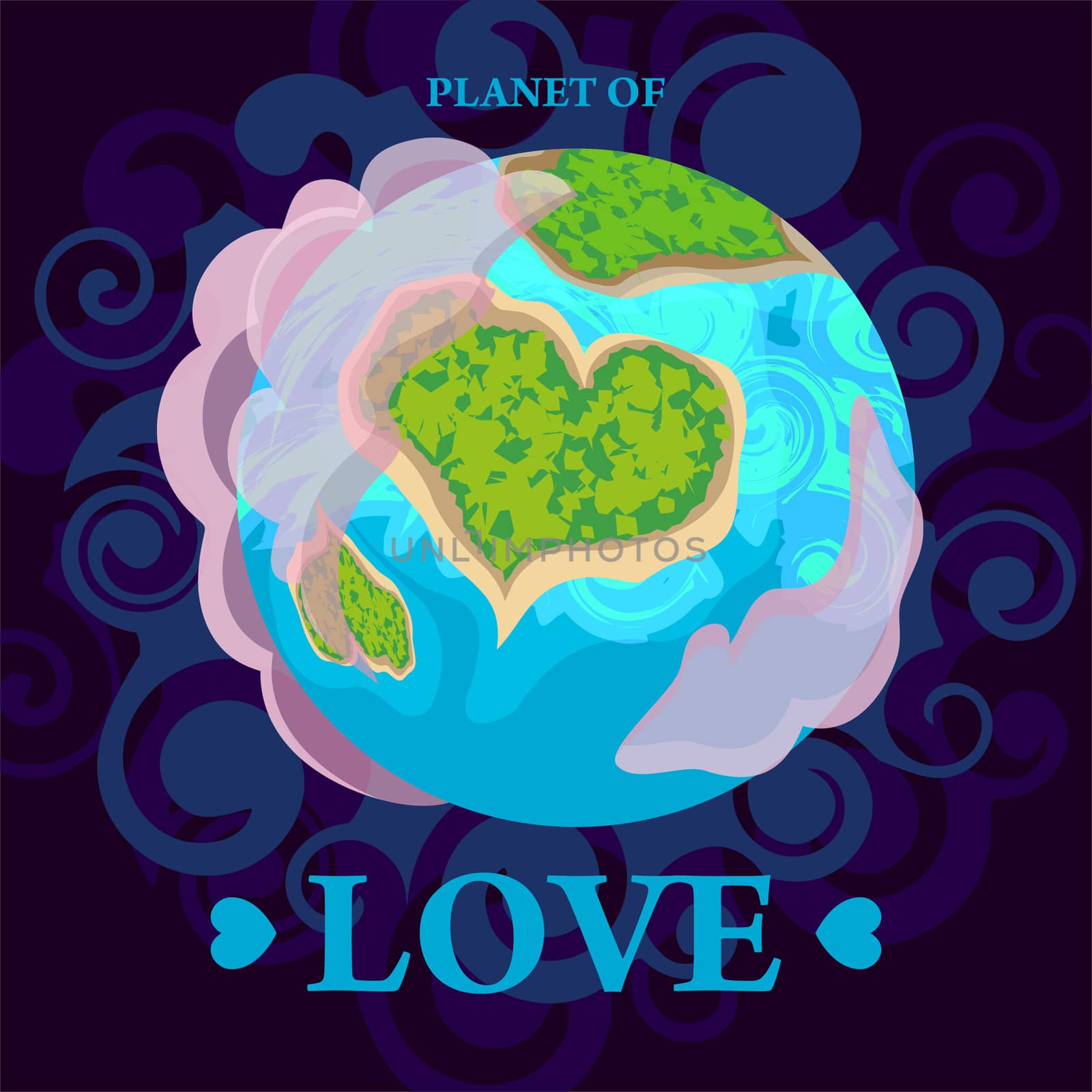 Planet earth is a view from space and earth is in the form of a heart. illustration