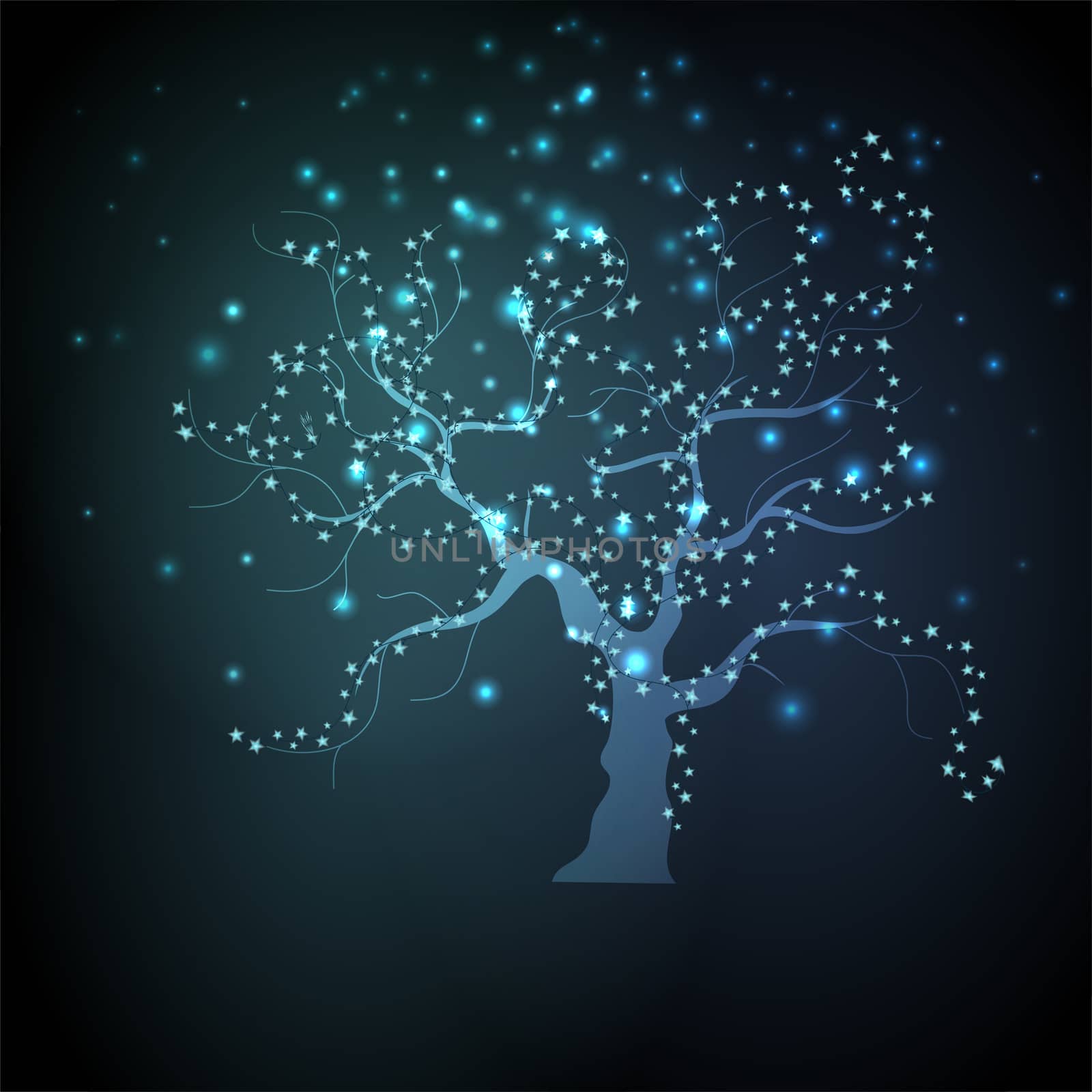 Dark neon lonely tree with space for text. by Adamchuk