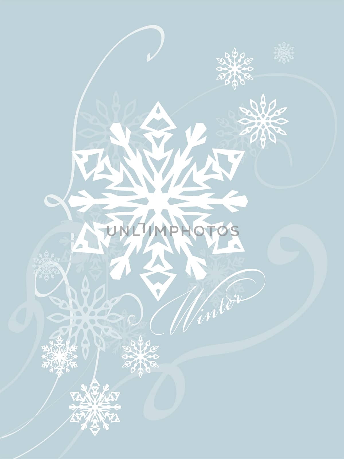 blue background with snowflakes in a cold winter. A card for Christmas or a holiday. illustration