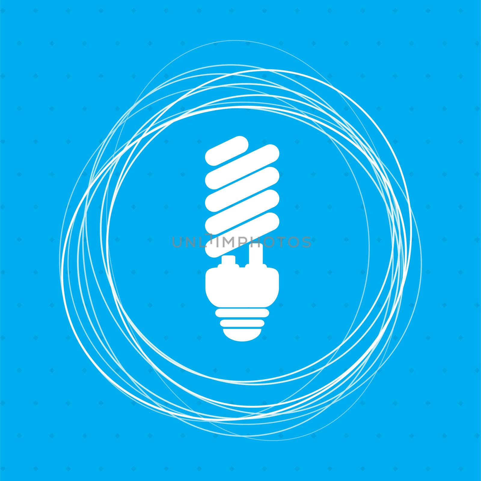 Energy saving light bulb icon on a blue background with abstract circles around and place for your text. illustration