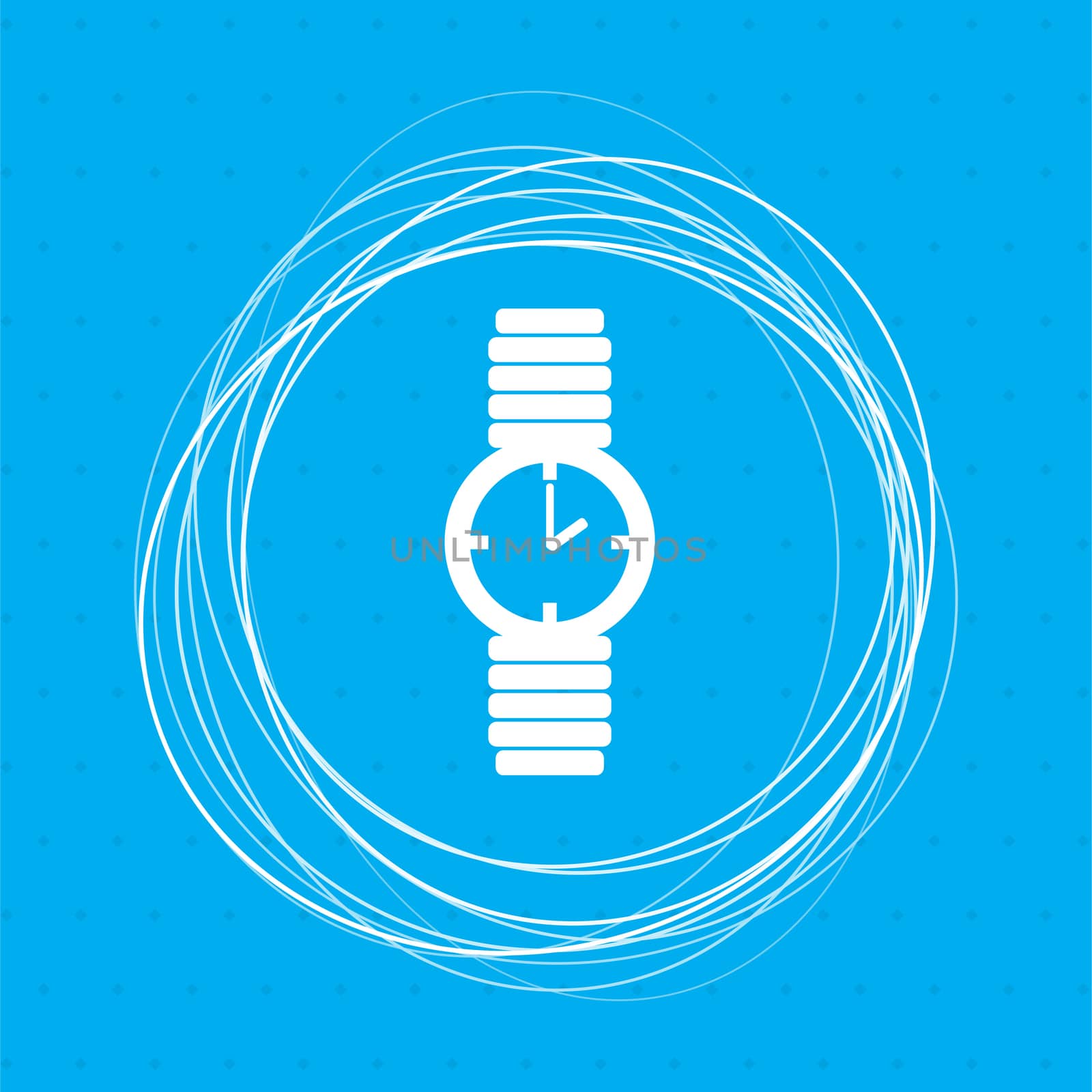 watch icon on a blue background with abstract circles around and place for your text.  by Adamchuk