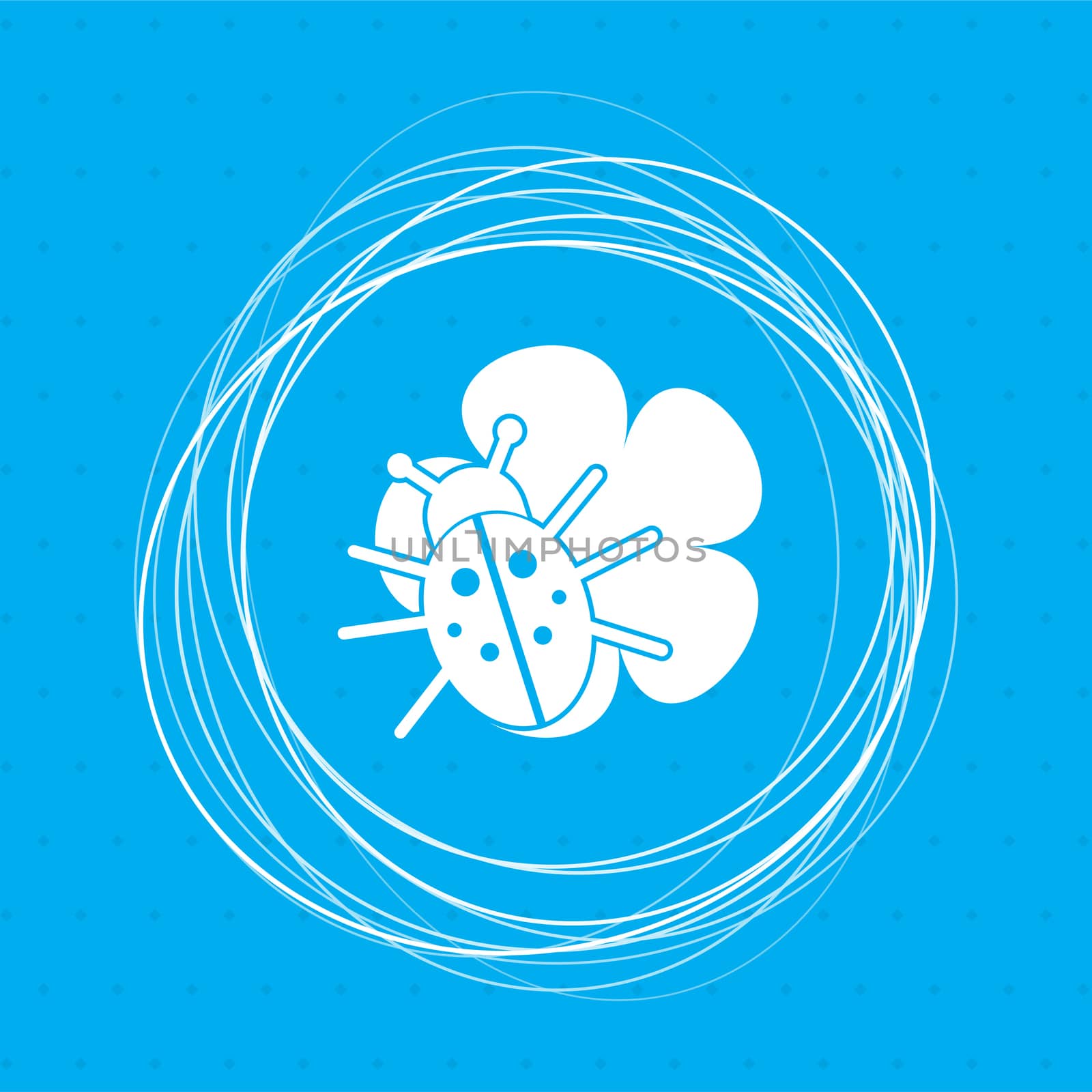 beetle on a leaf icon blue background with abstract circles around and place for your text.  by Adamchuk