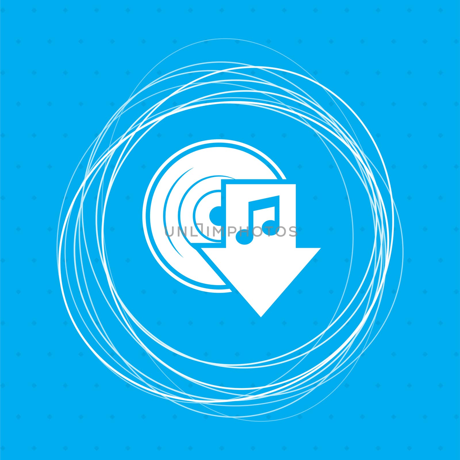 download music icon on a blue background with abstract circles around and place for your text.  by Adamchuk