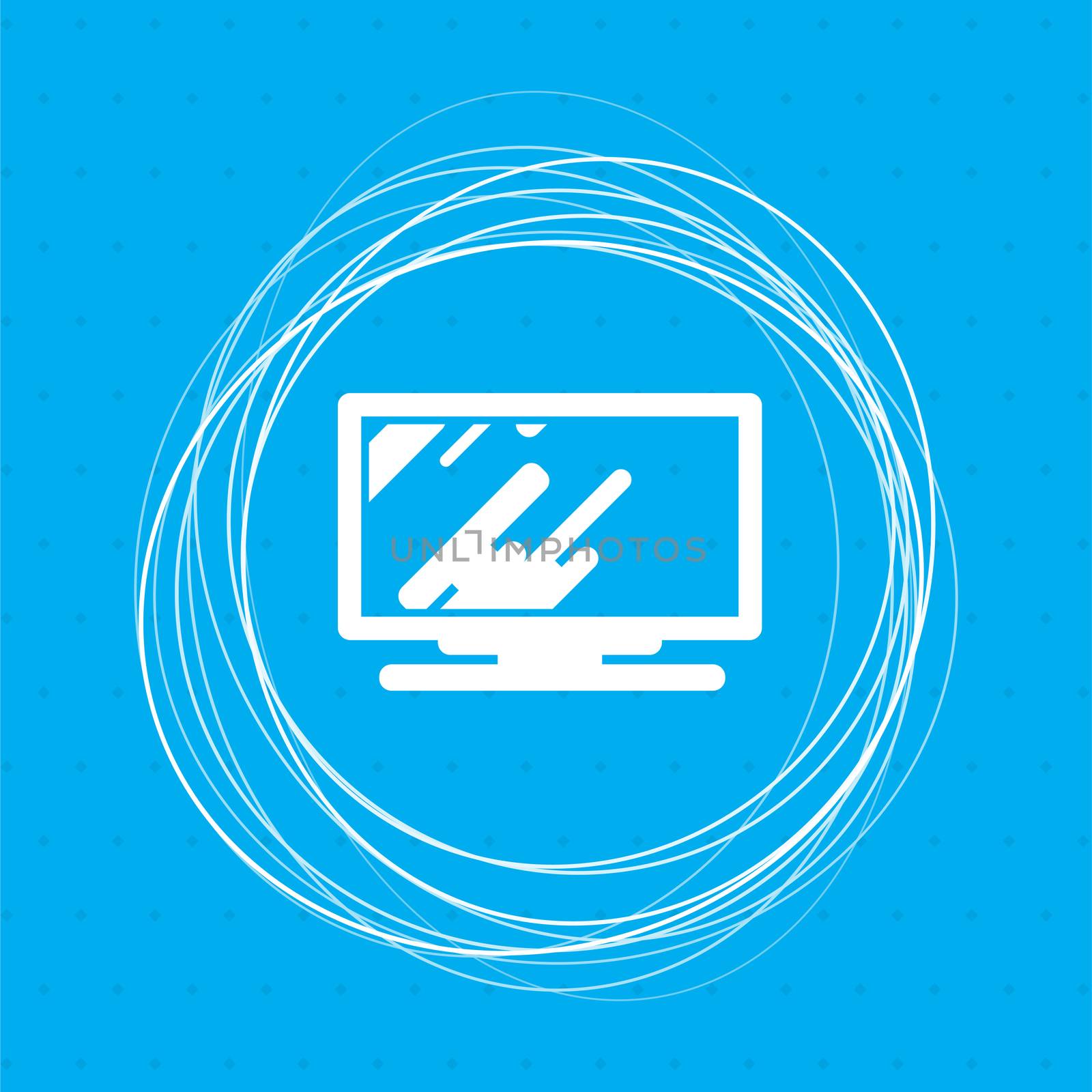 Computer, monitor icon on a blue background with abstract circles around and place for your text.  by Adamchuk