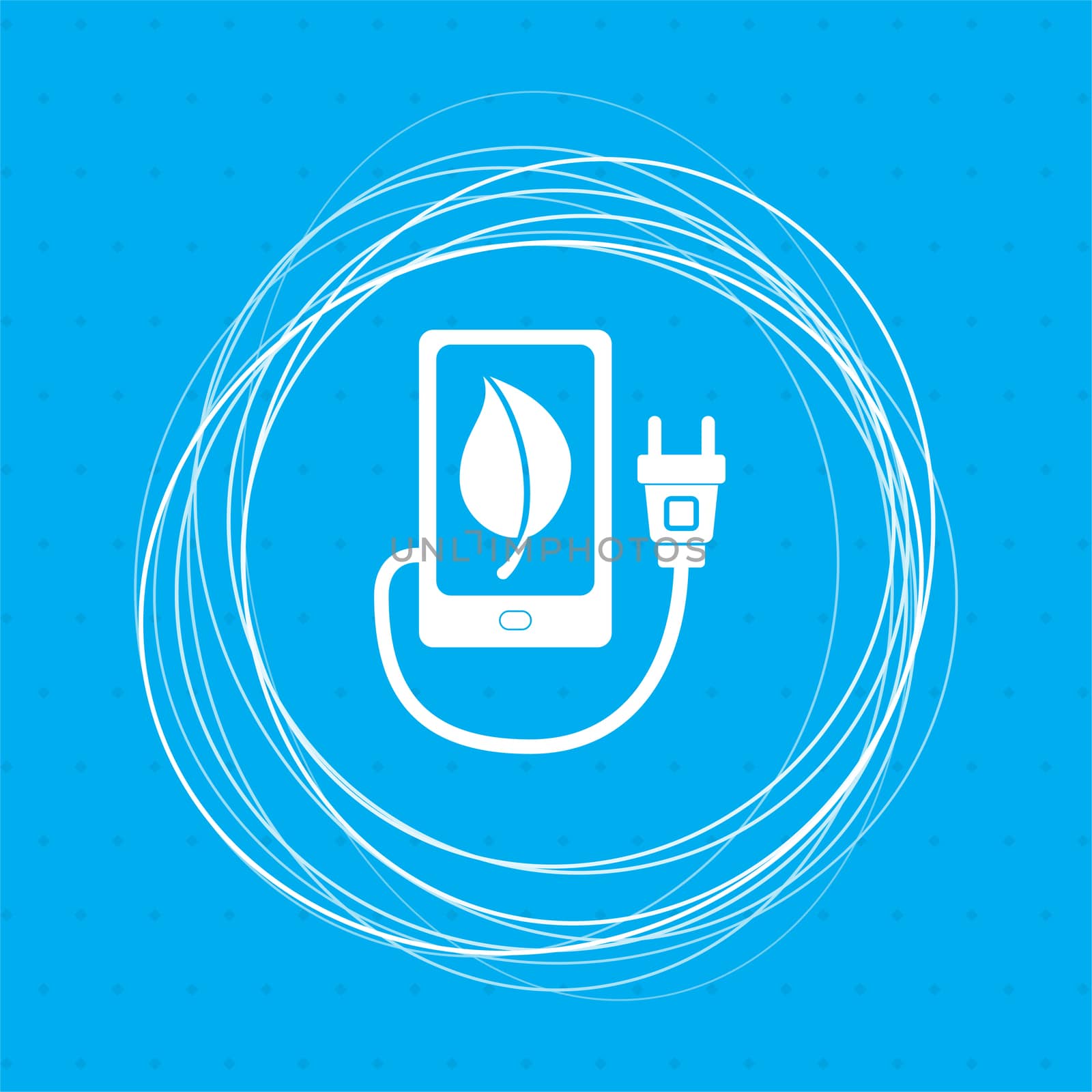 charge eco power, usb cable is connected to the phone icon on a blue background with abstract circles around and place for your text. illustration