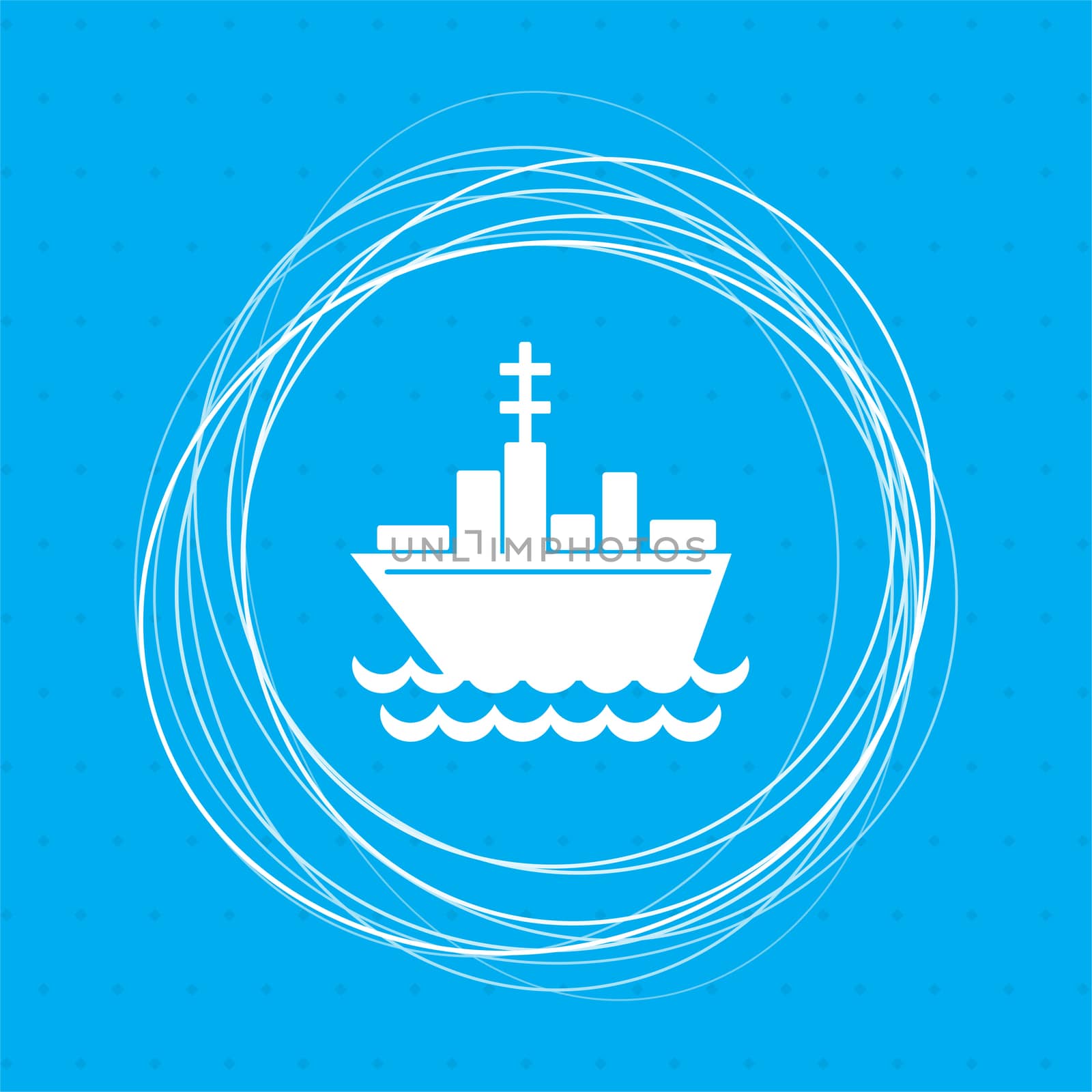 Ship boat icon on a blue background with abstract circles around and place for your text. illustration