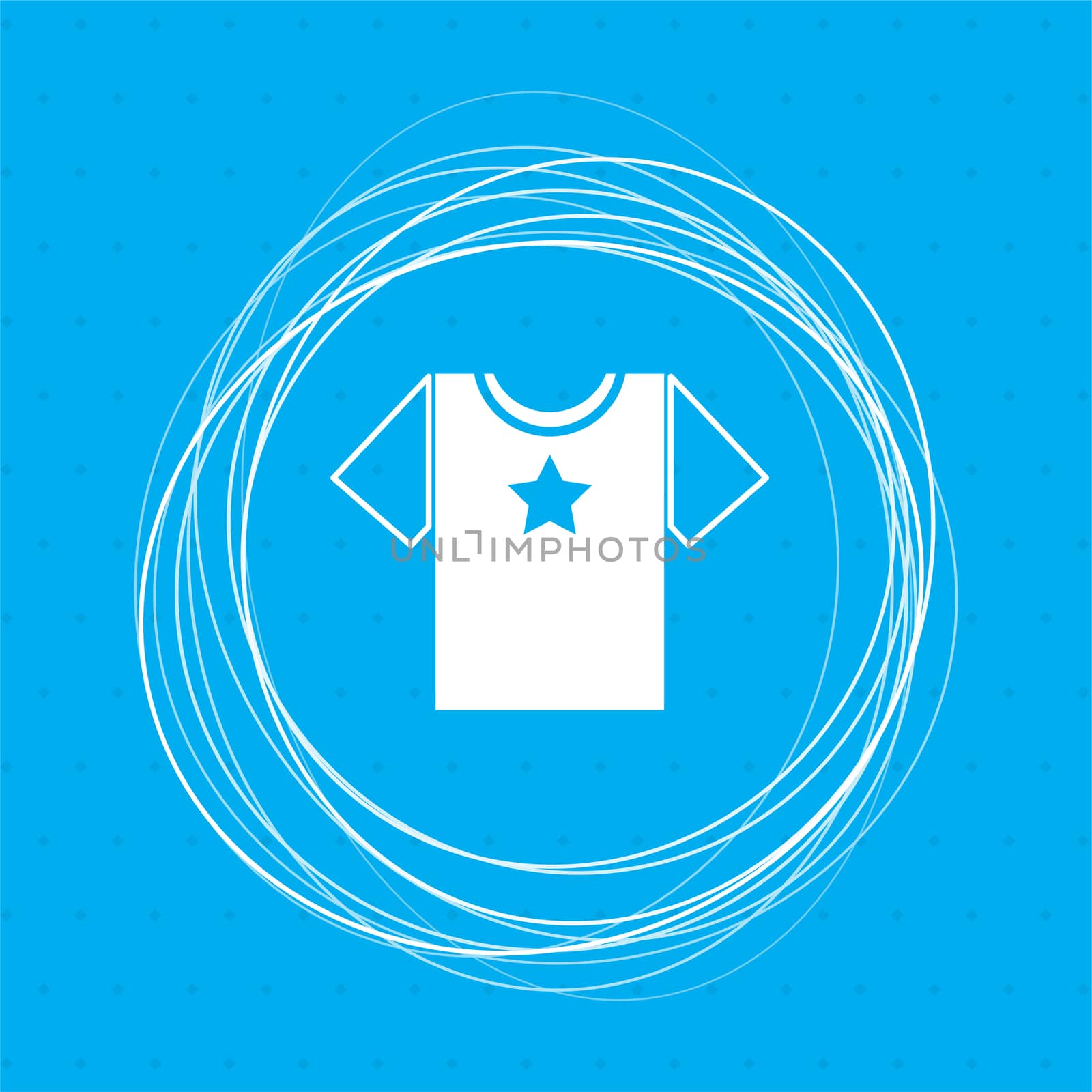 t-shirt icon on a blue background with abstract circles around and place for your text. illustration