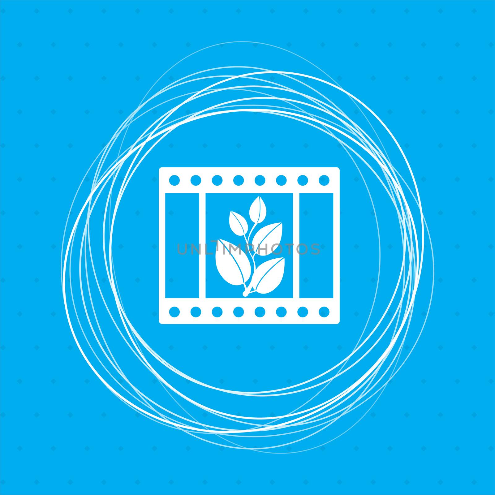 film Icon on a blue background with abstract circles around and place for your text. illustration
