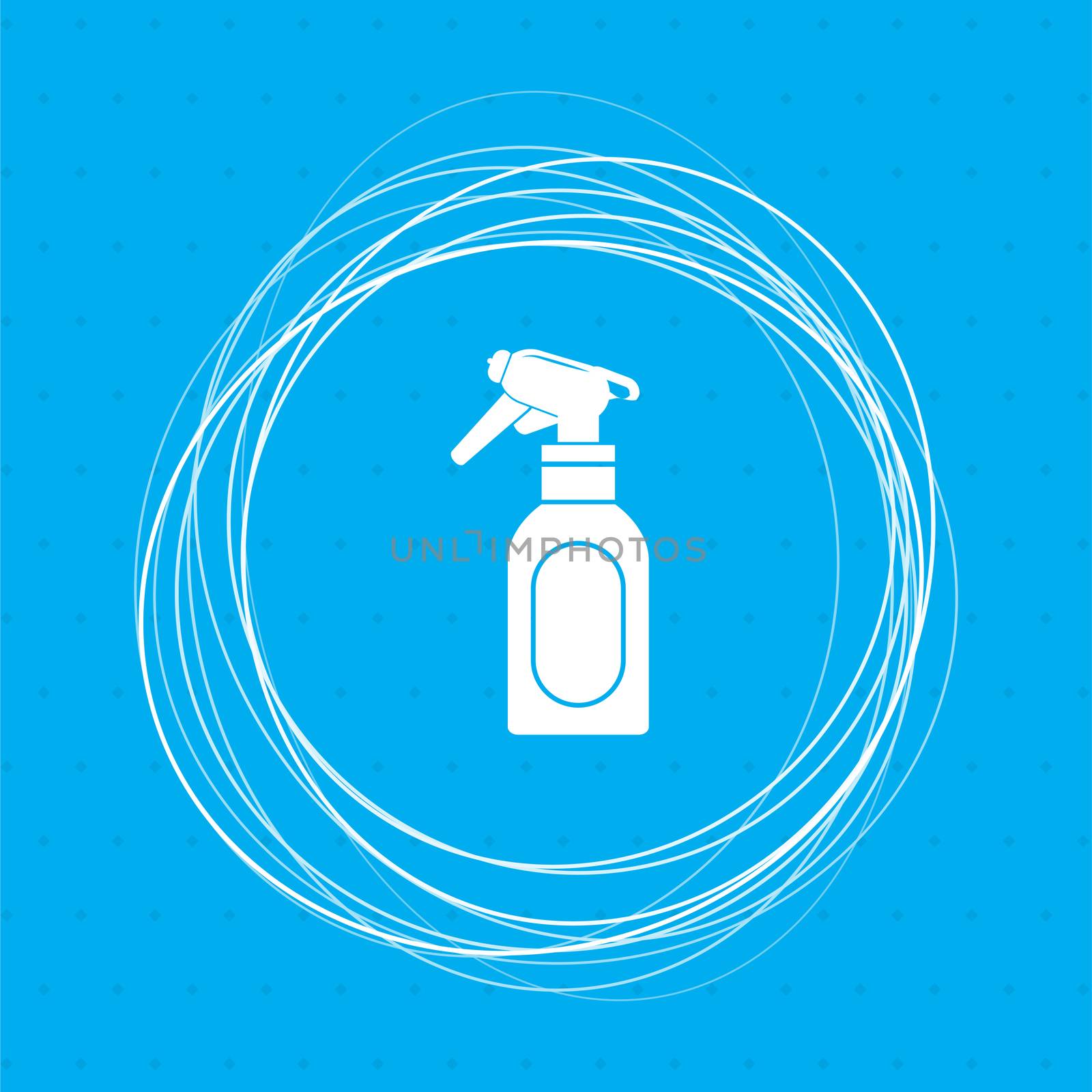 Spray icon on a blue background with abstract circles around and place for your text.  by Adamchuk