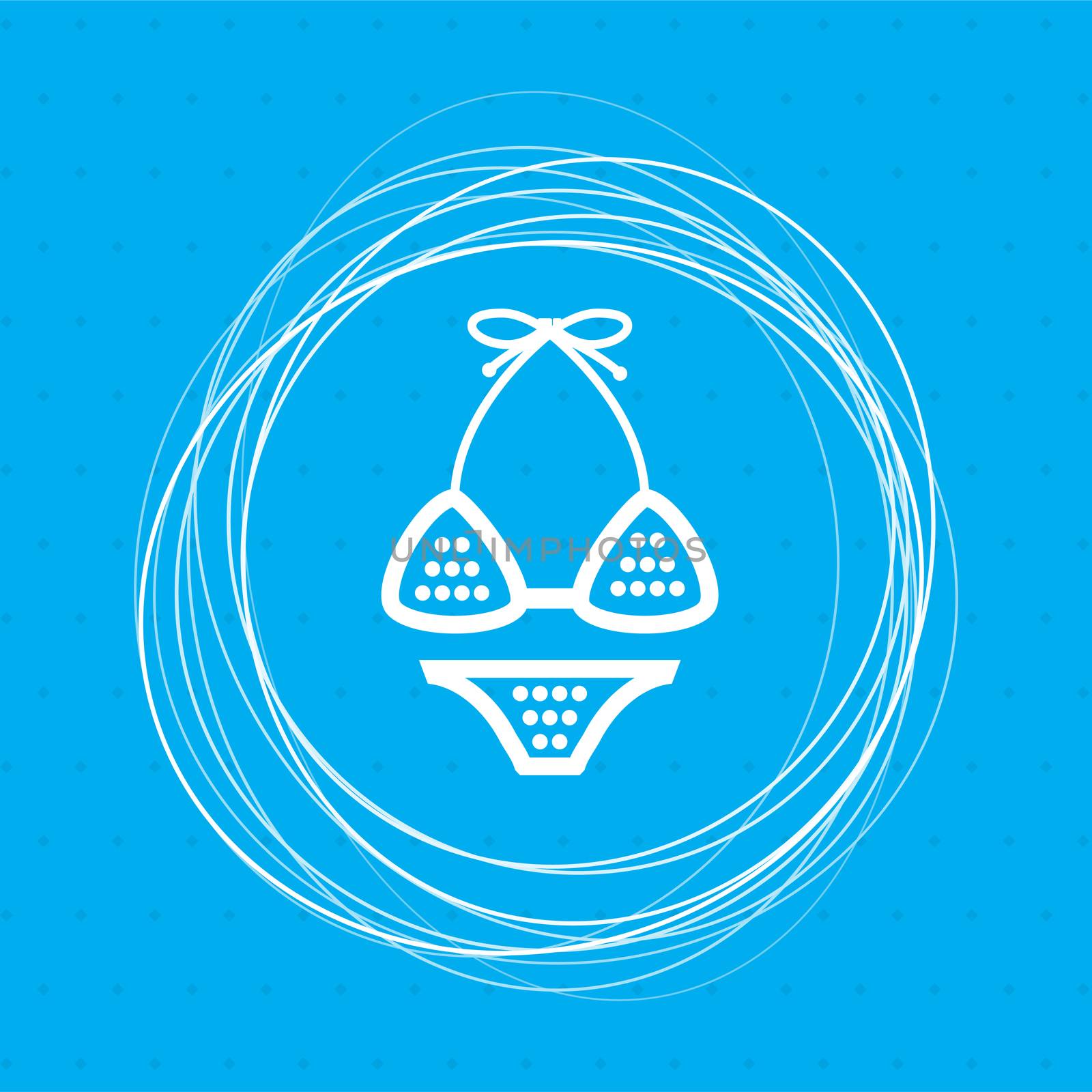 Underwear, bikini icon on a blue background with abstract circles around and place for your text. illustration