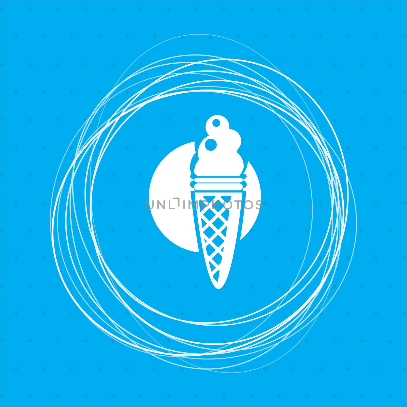 Ice Cream icon on a blue background with abstract circles around and place for your text. illustration