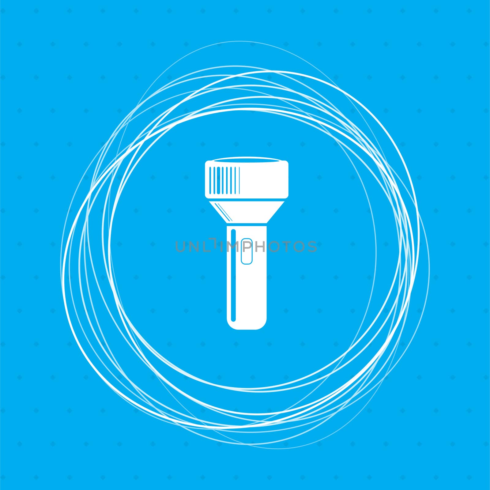 flashlight icon on a blue background with abstract circles around and place for your text. illustration