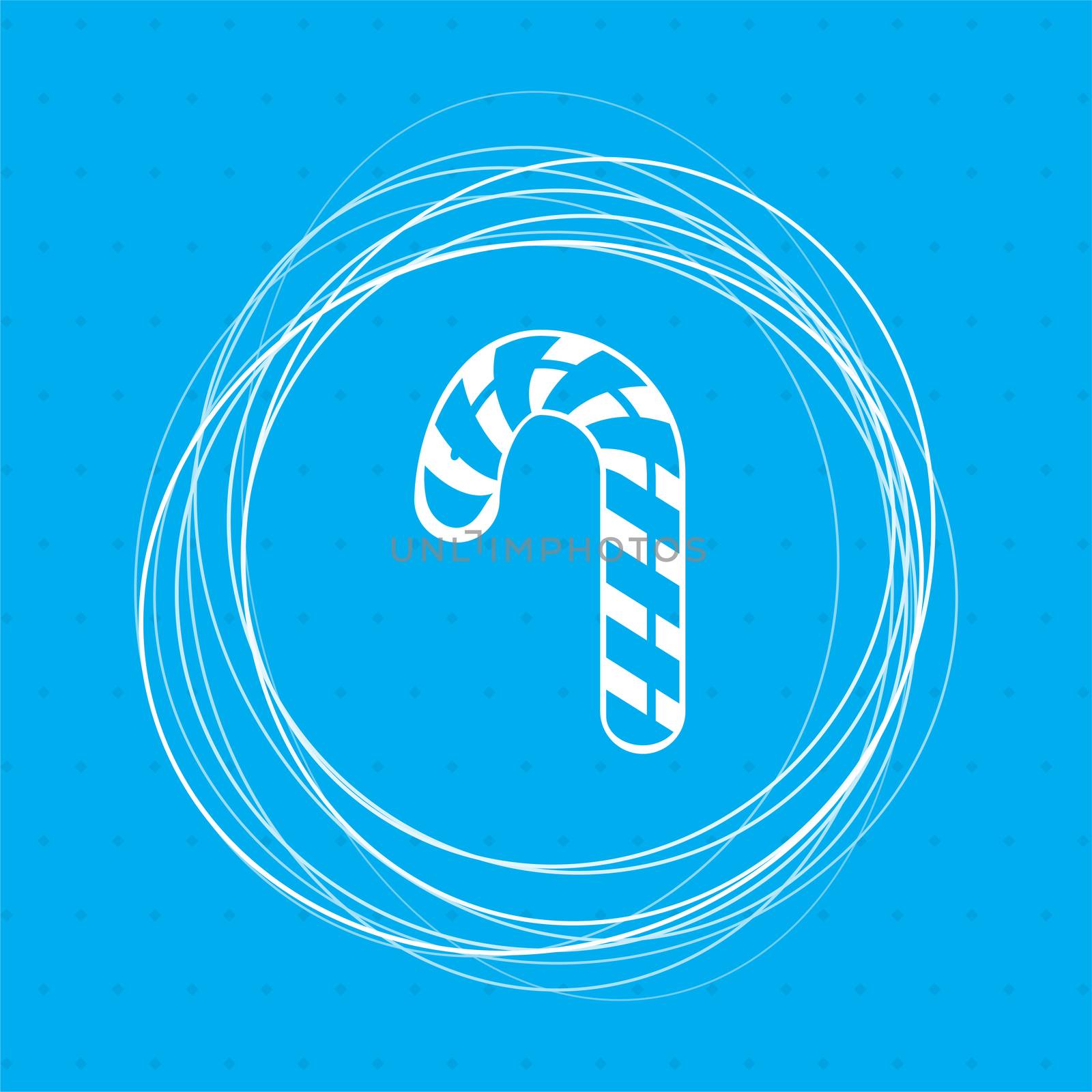 Christmas peppermint candy cane with stripes icon on a blue background abstract circles around and place for your text.  by Adamchuk