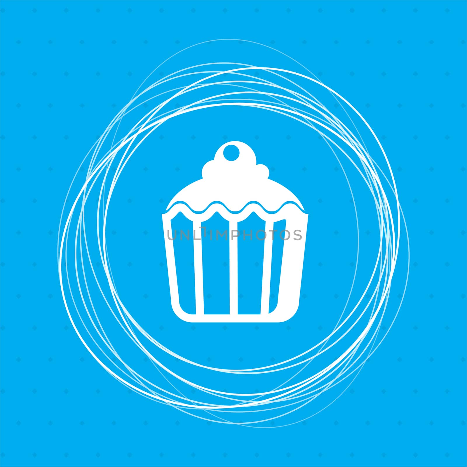 cupcake, muffin icon on a blue background with abstract circles around and place for your text.  by Adamchuk