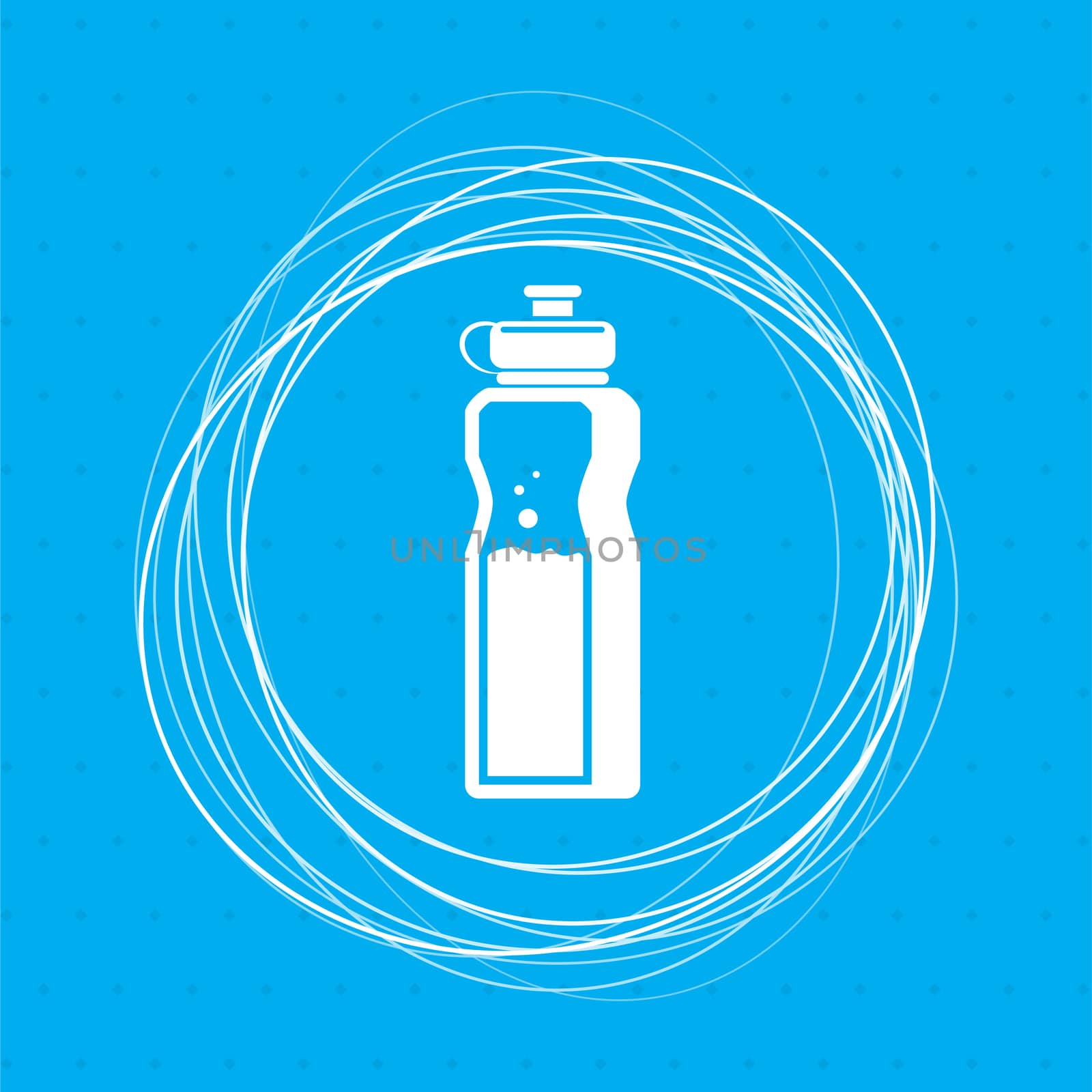 bottle of water icon on a blue background with abstract circles around and place for your text. illustration