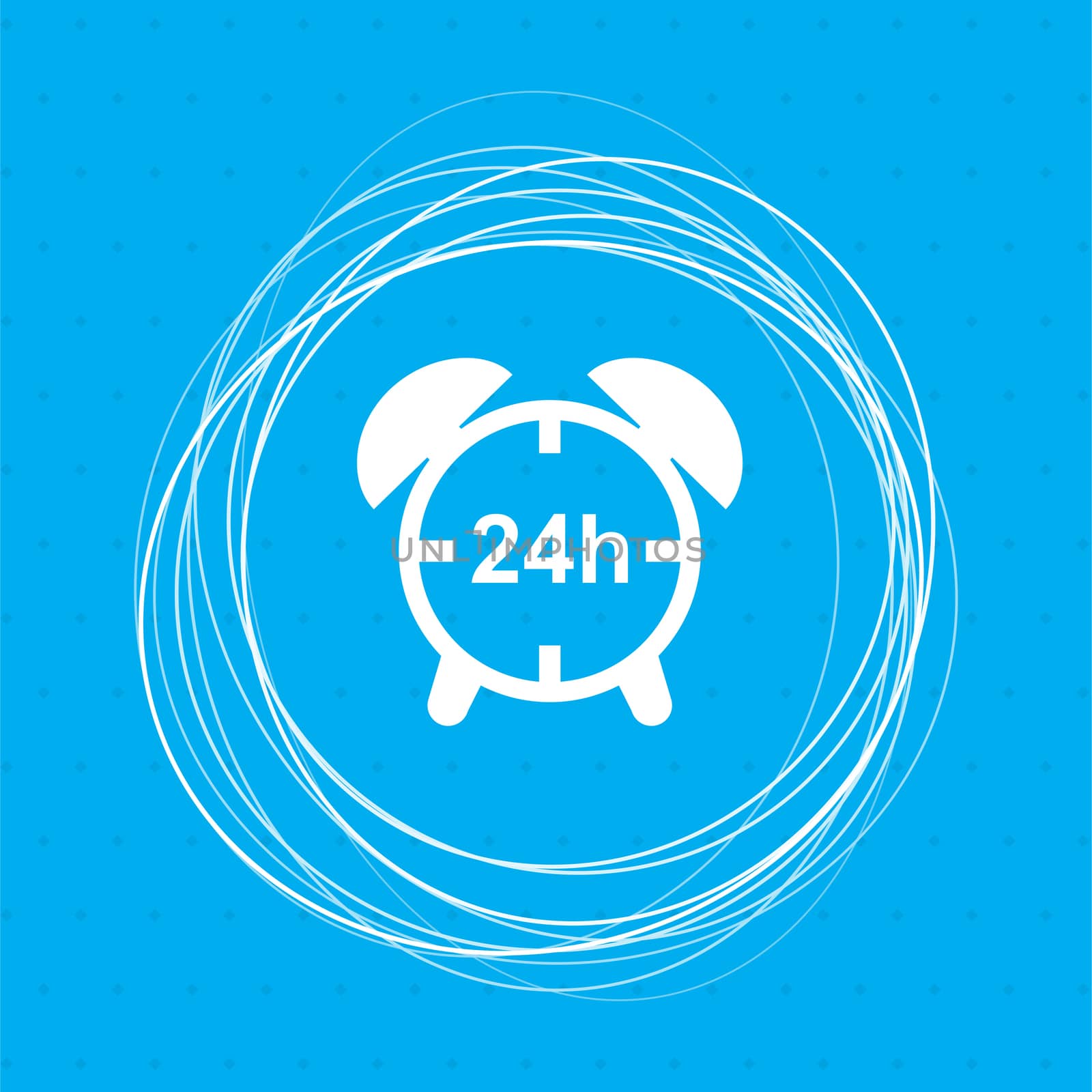 alarm clock icon on a blue background with abstract circles around and place for your text.  by Adamchuk