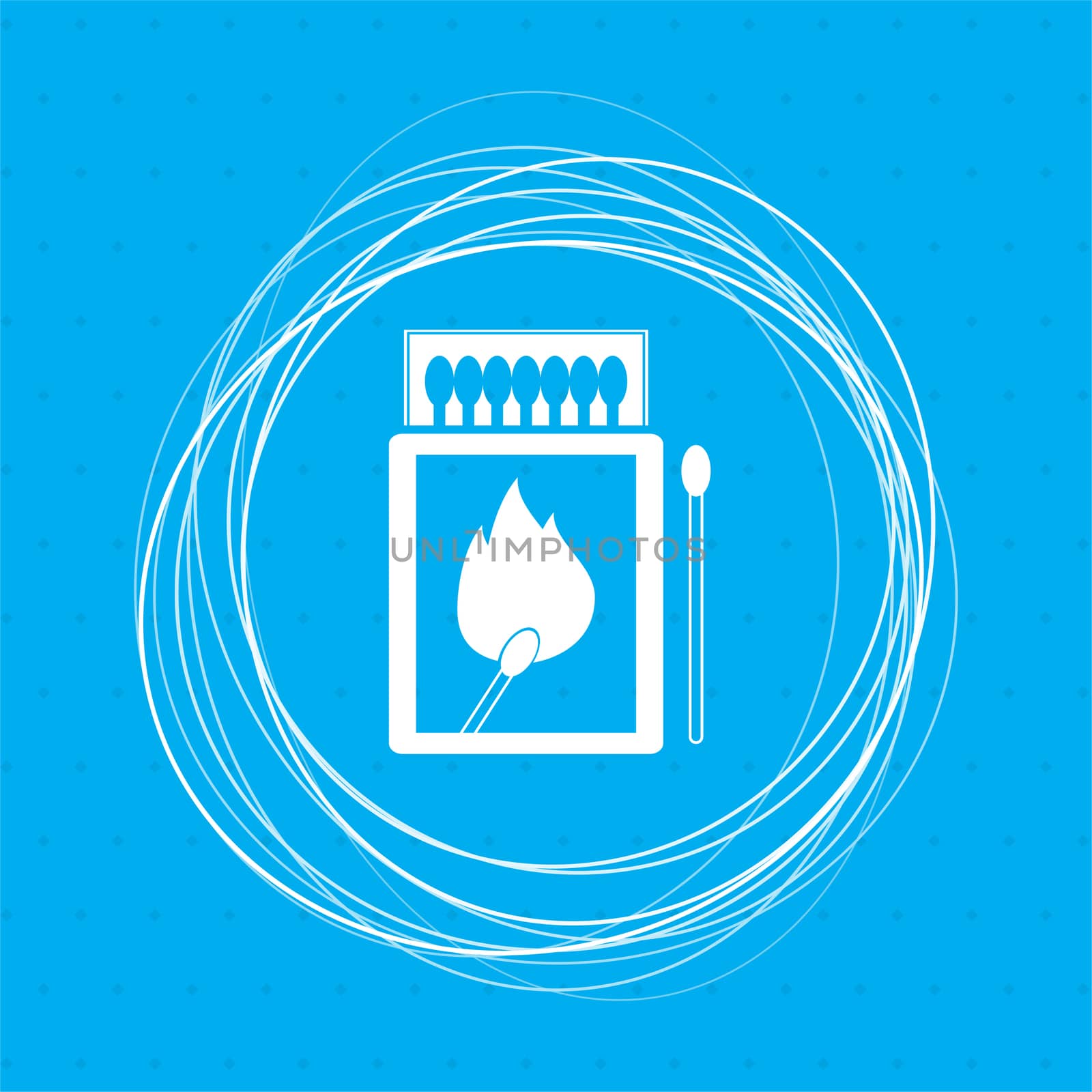 matchbox and matches icon on a blue background with abstract circles around and place for your text. illustration