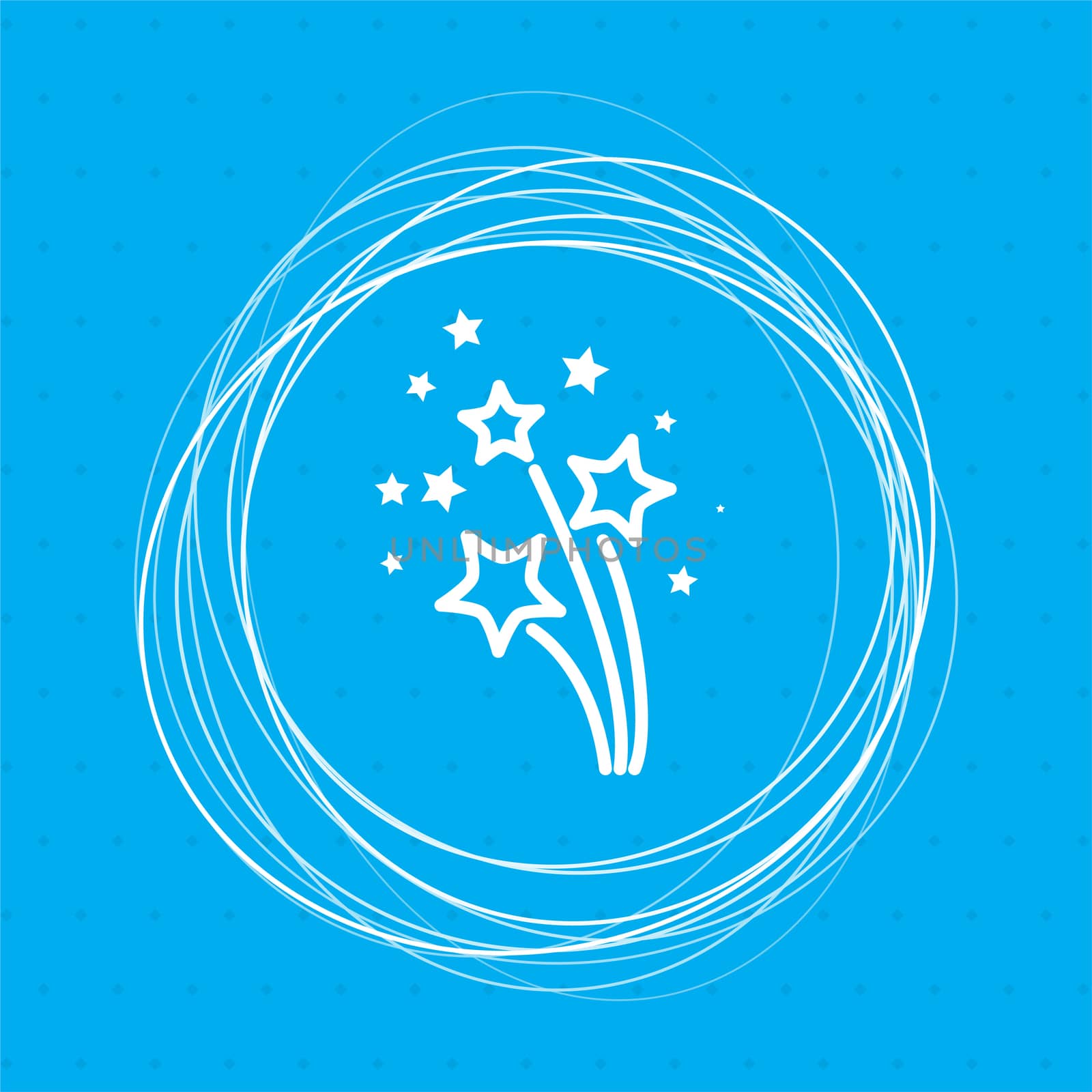 firework icon on a blue background with abstract circles around and place for your text. illustration