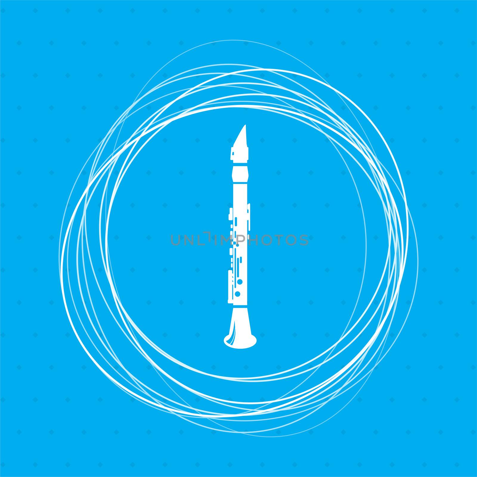 Clarinet icon on a blue background with abstract circles around and place for your text. illustration