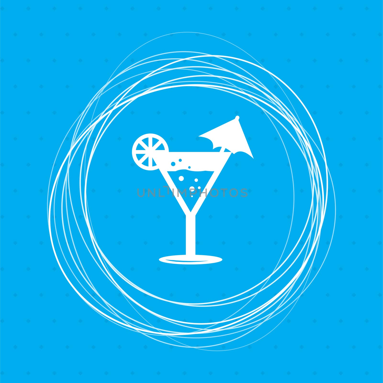 Cocktail party, martini icon on a blue background with abstract circles around and place for your text.  by Adamchuk