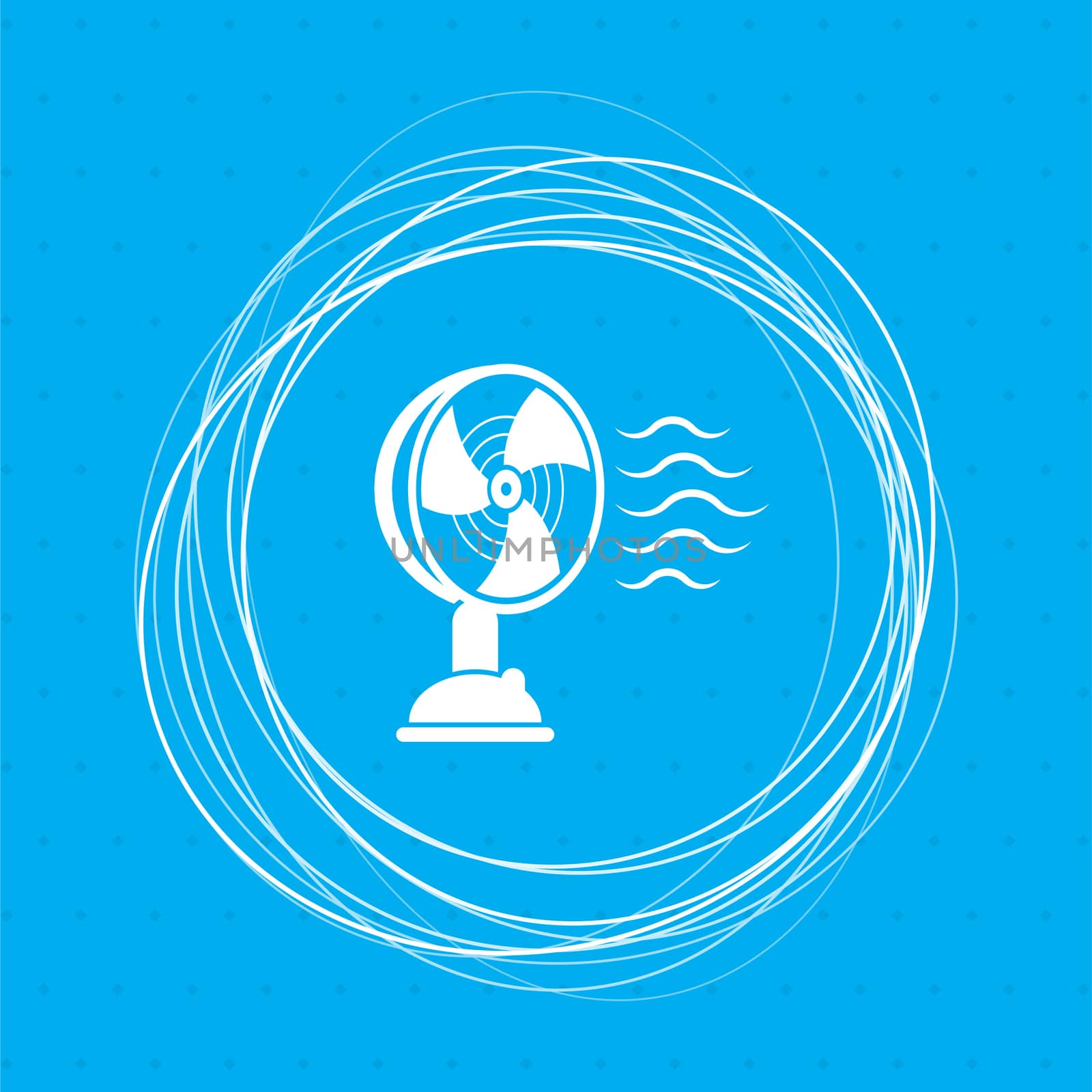 Fan icon on a blue background with abstract circles around and place for your text.  by Adamchuk