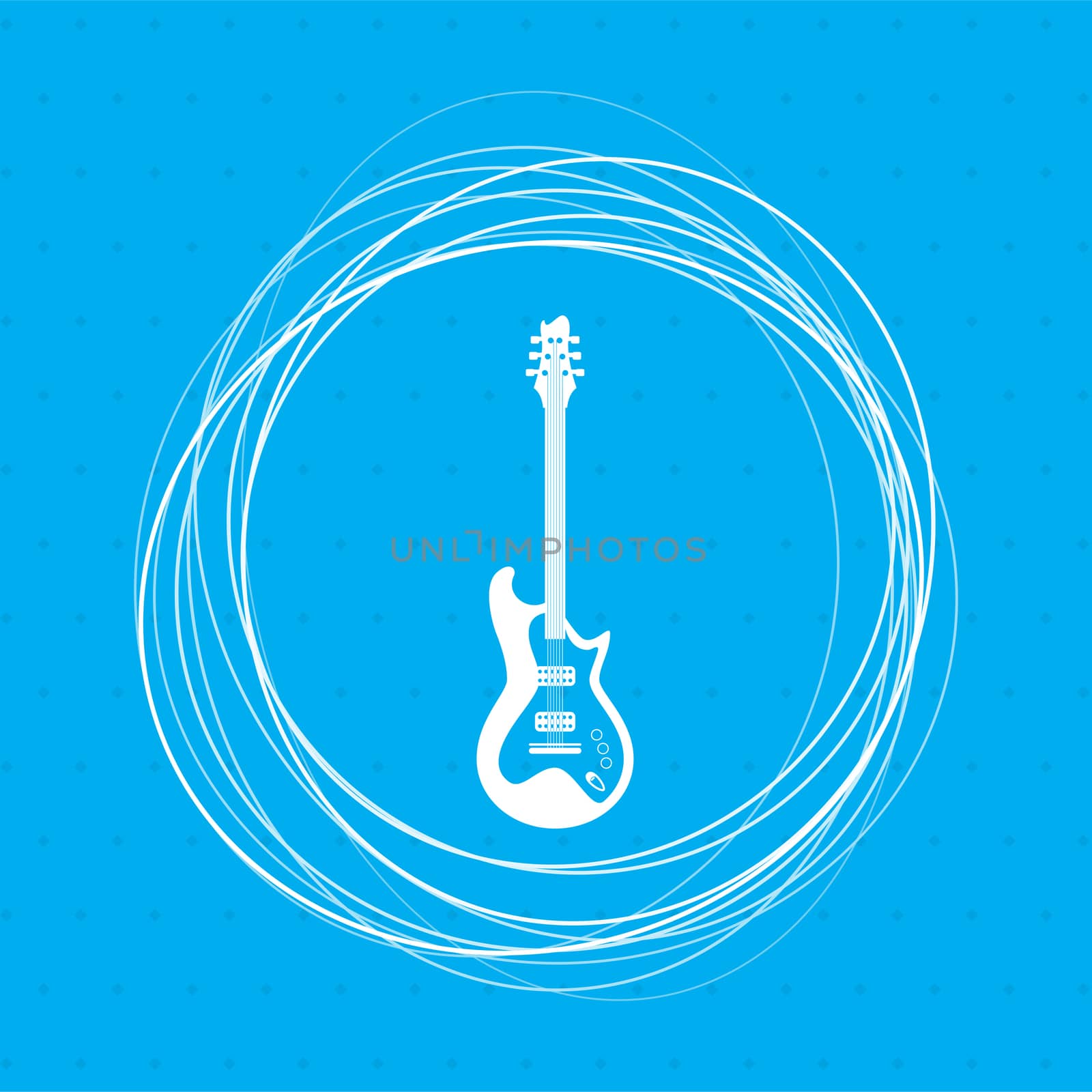 Electric guitar icon. on a blue background with abstract circles around and place for your text. illustration