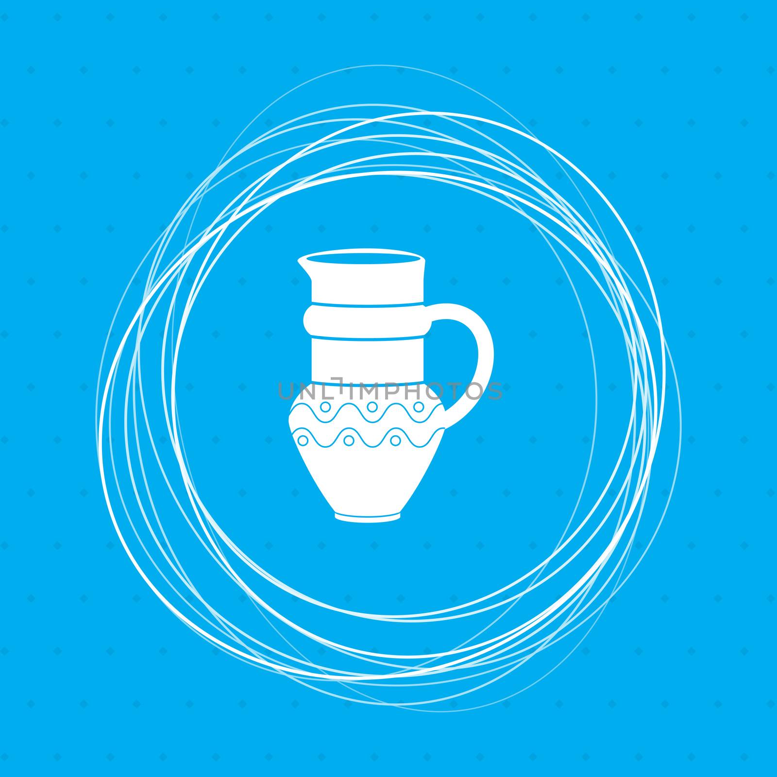 Jug Icon on a blue background with abstract circles around and place for your text.  by Adamchuk