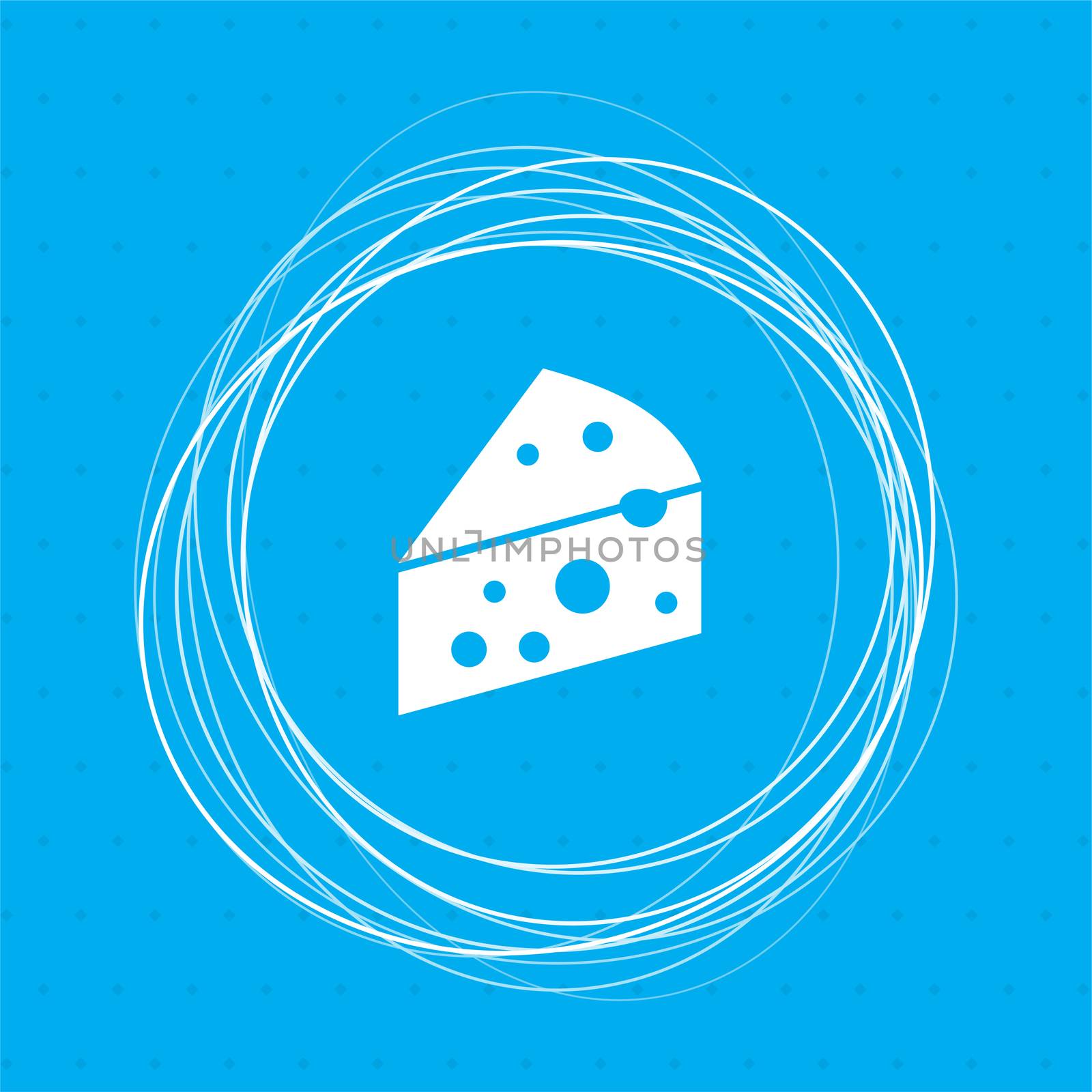 Cheese icon on a blue background with abstract circles around and place for your text. illustration