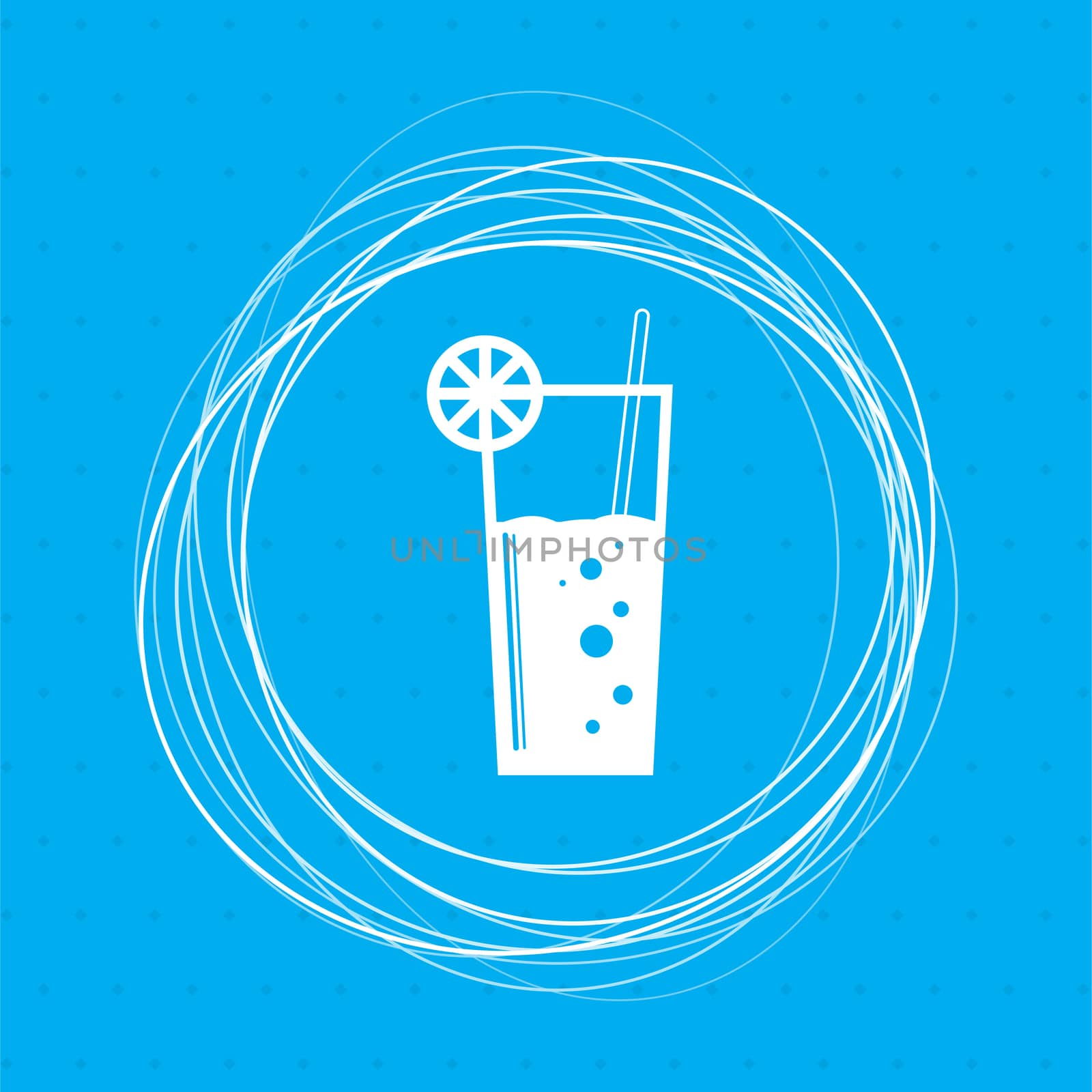 Cocktail Icon on a blue background with abstract circles around and place for your text. illustration