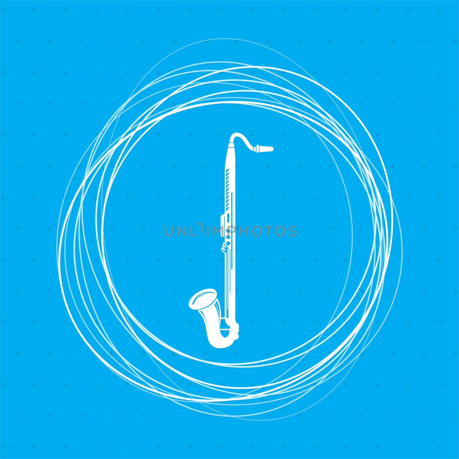 Saxophone icon on a blue background with abstract circles around and place for your text. illustration