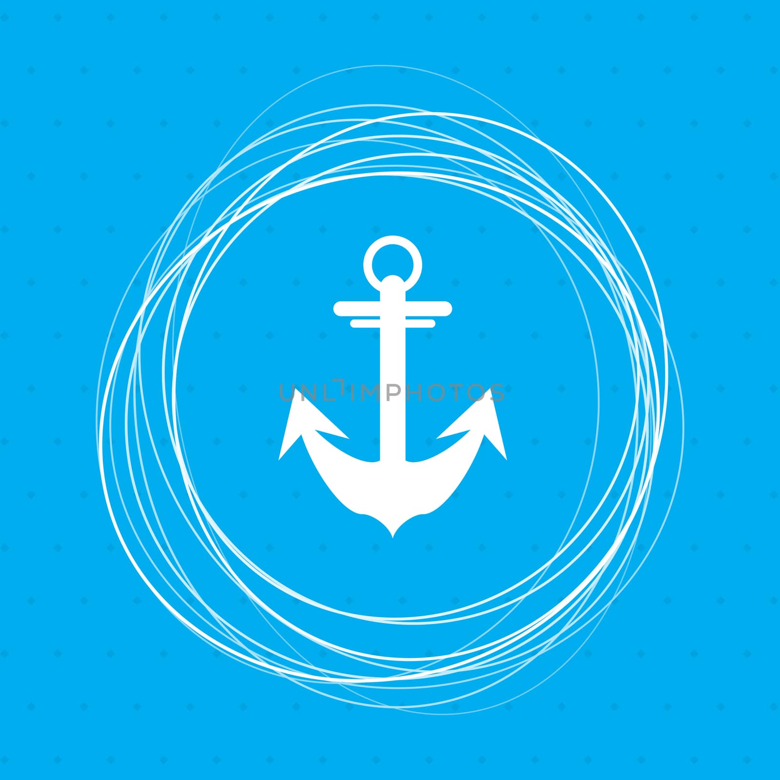 Anchor icon on a blue background with abstract circles around and place for your text. illustration