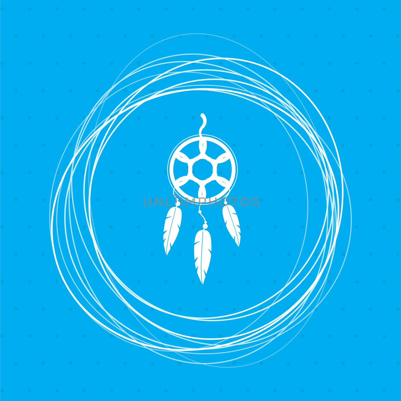 Dreamcatcher icon on a blue background with abstract circles around and place for your text. illustration
