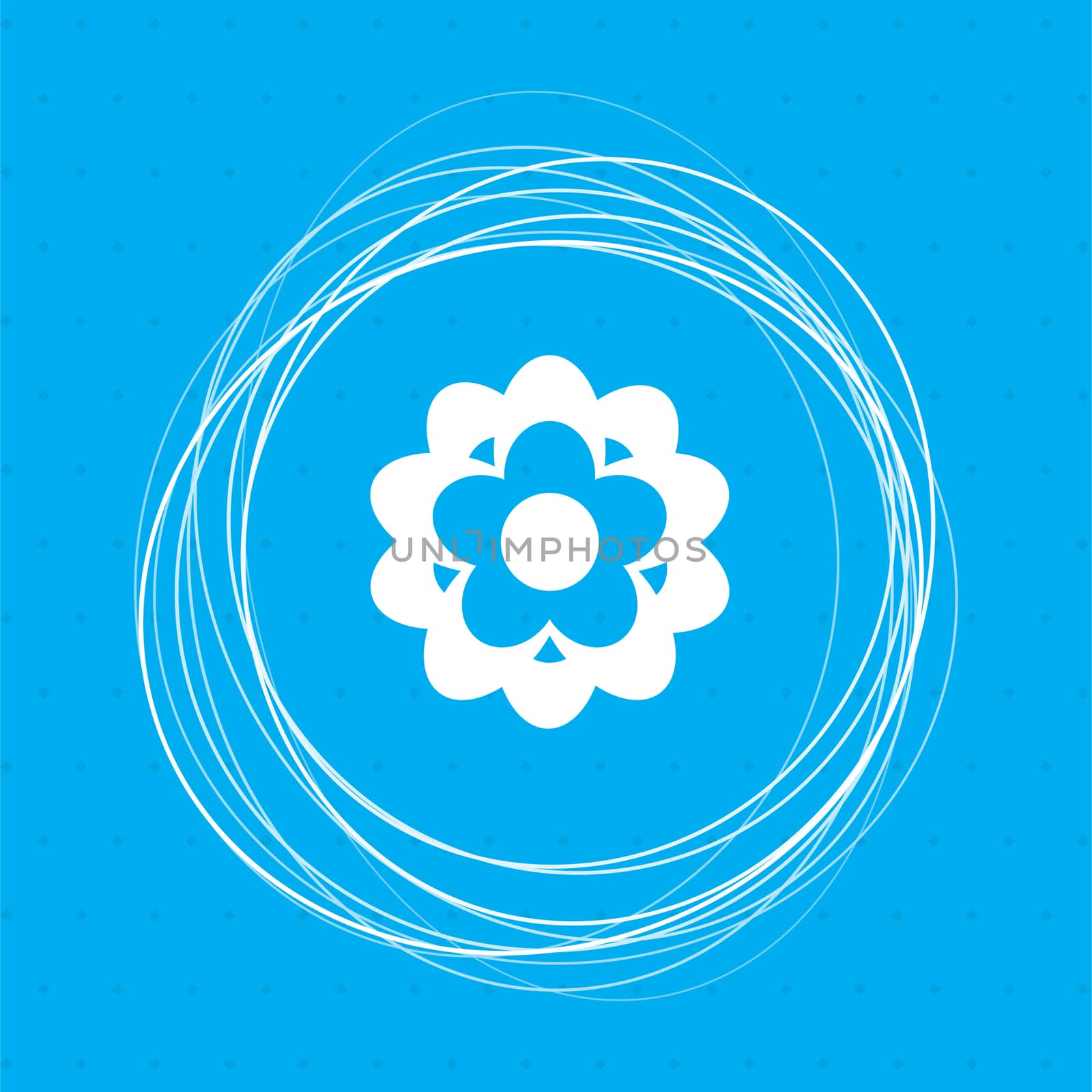 flower icon on a blue background with abstract circles around and place for your text.  by Adamchuk