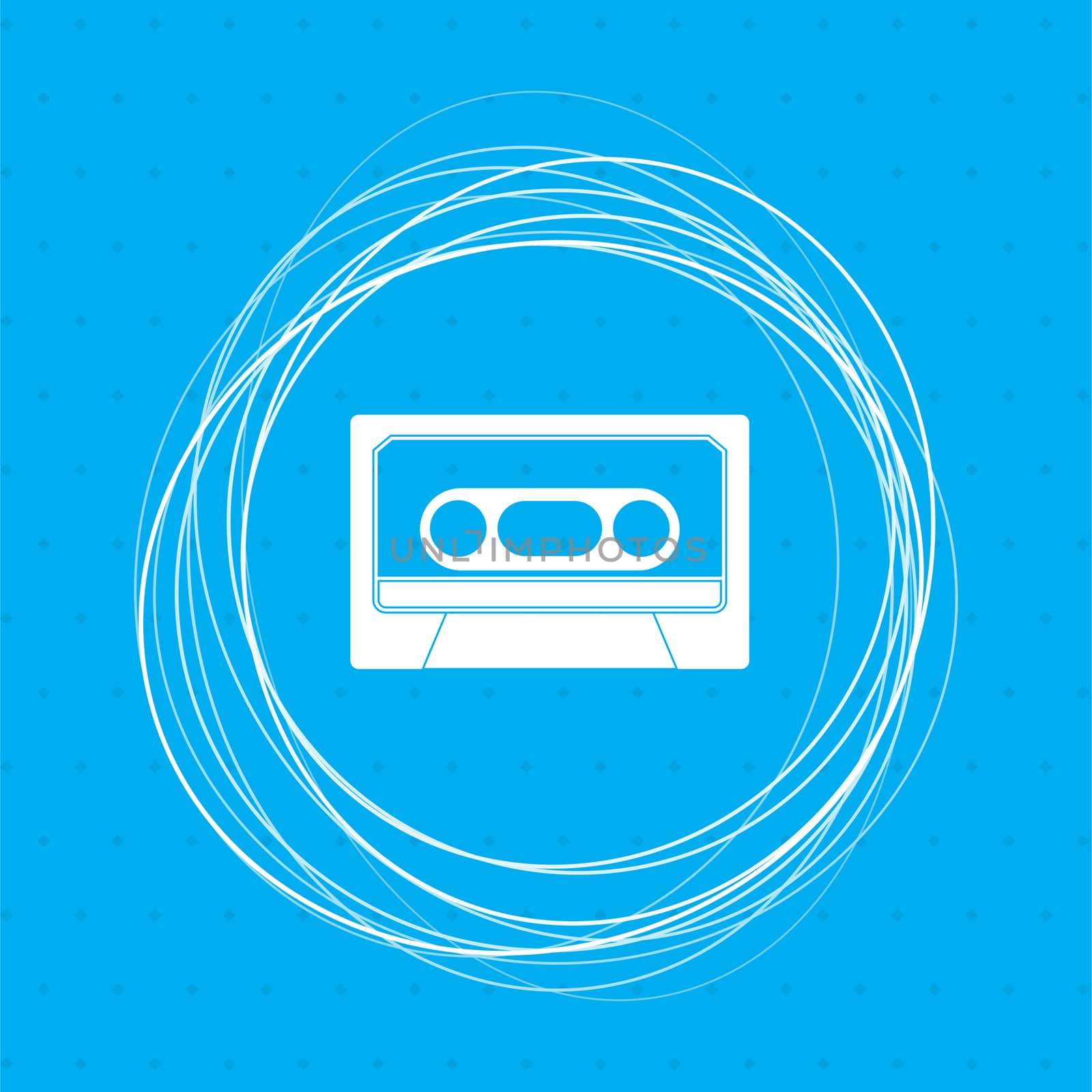 Cassette icon on a blue background with abstract circles around and place for your text.  by Adamchuk